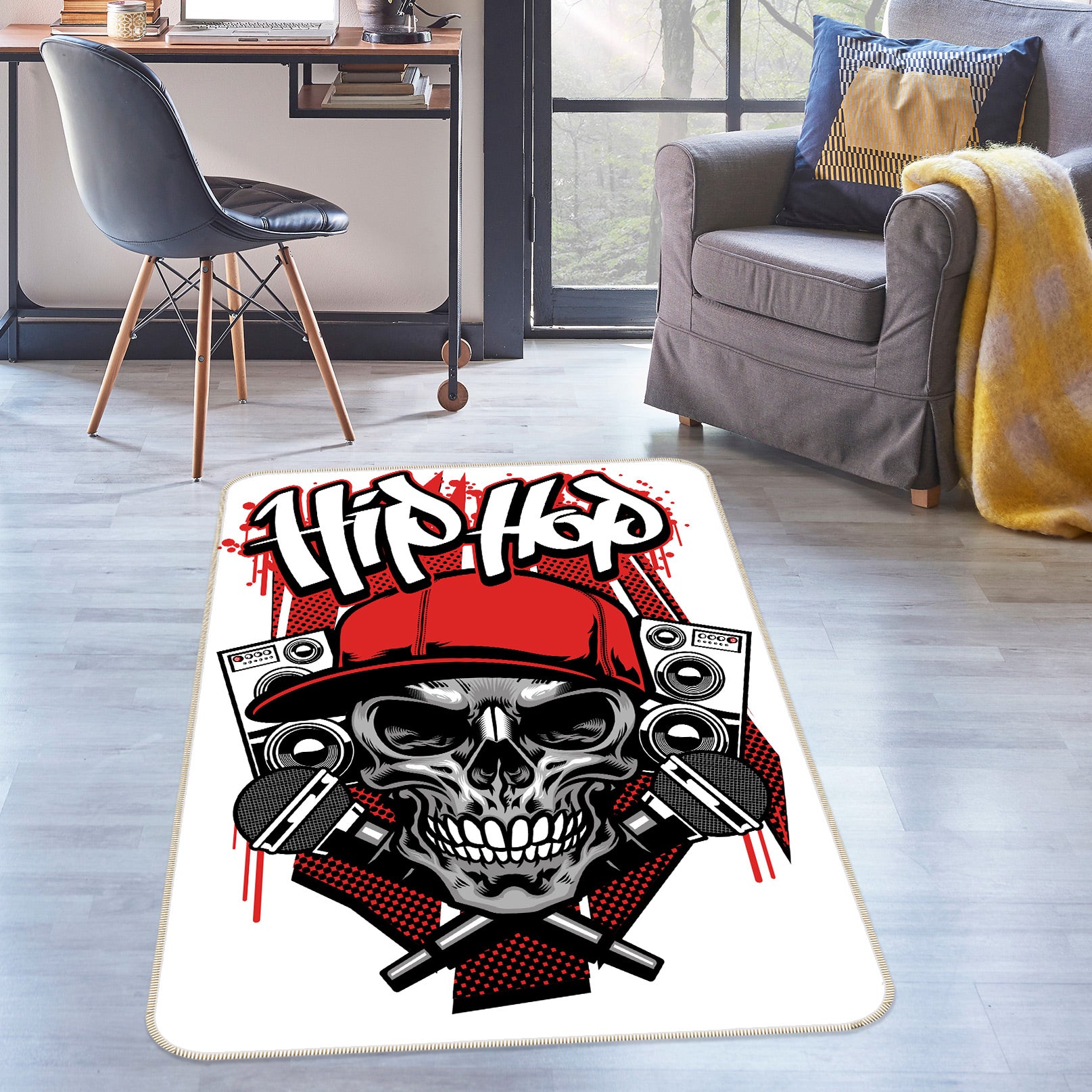 3D Rock Skull 30109 Non Slip Rug Mat