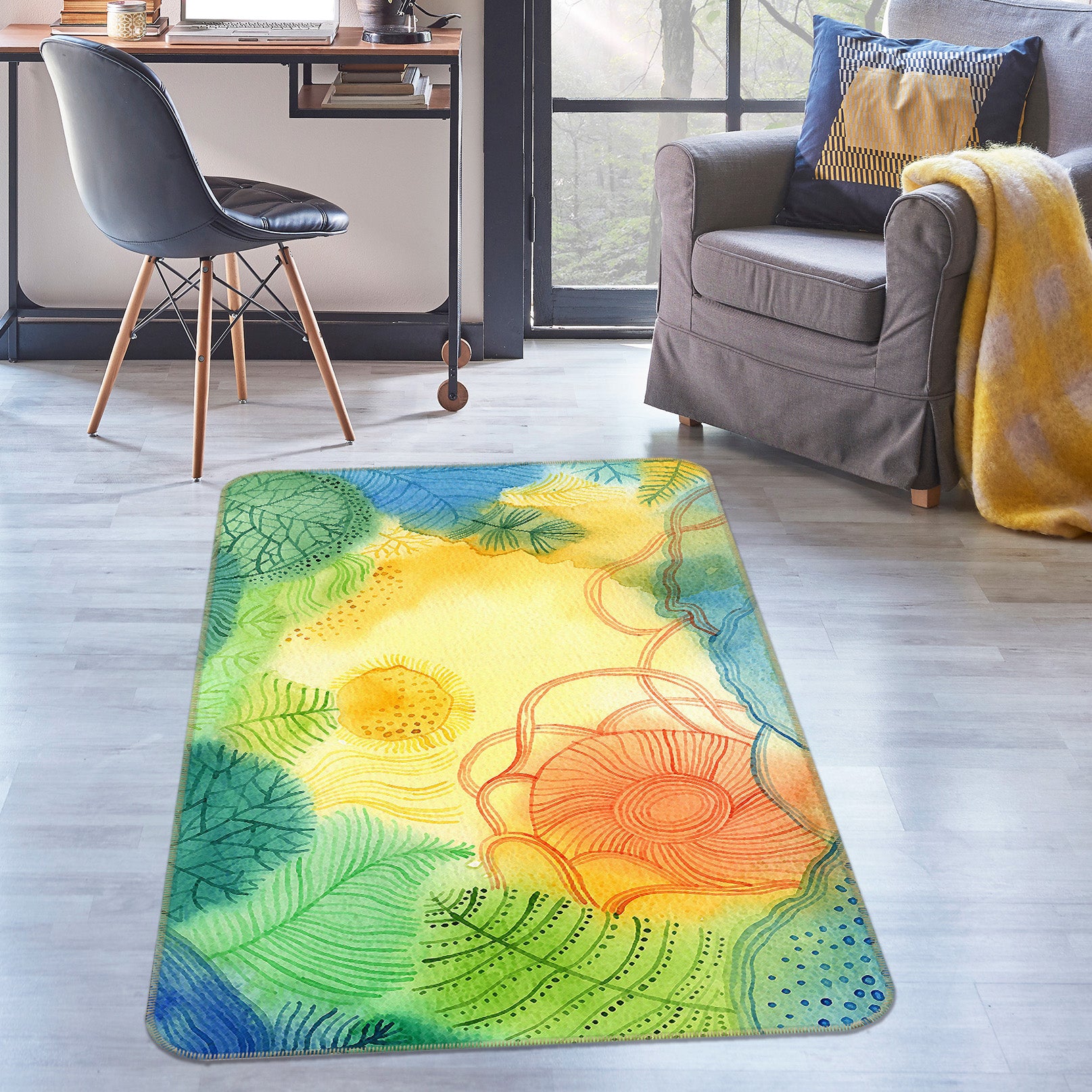 3D Leaf Pattern 65007 Non Slip Rug Mat