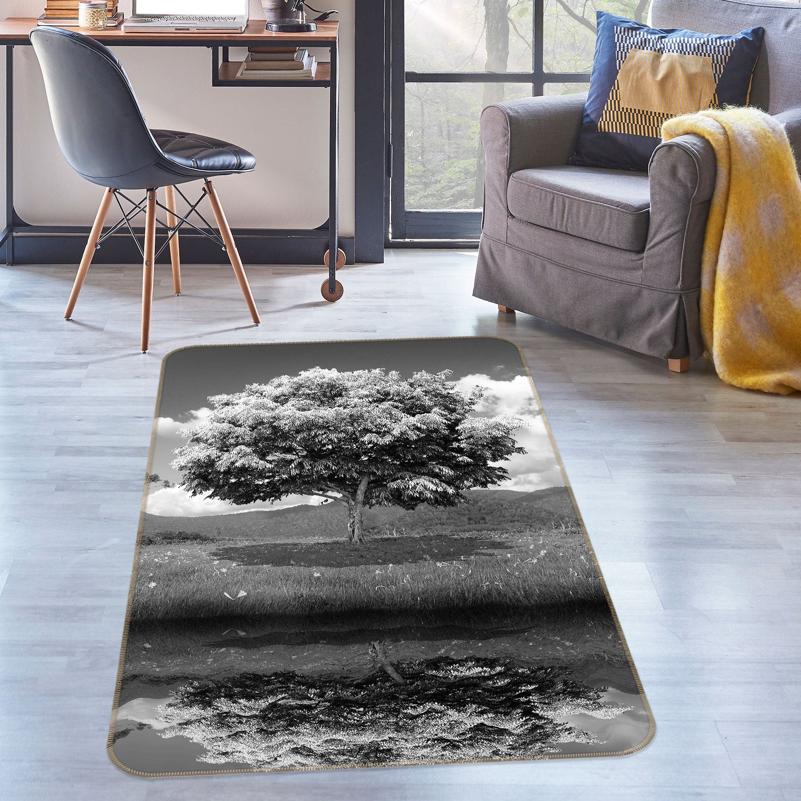 3D Black White Trees 76125 Non Slip Rug Mat