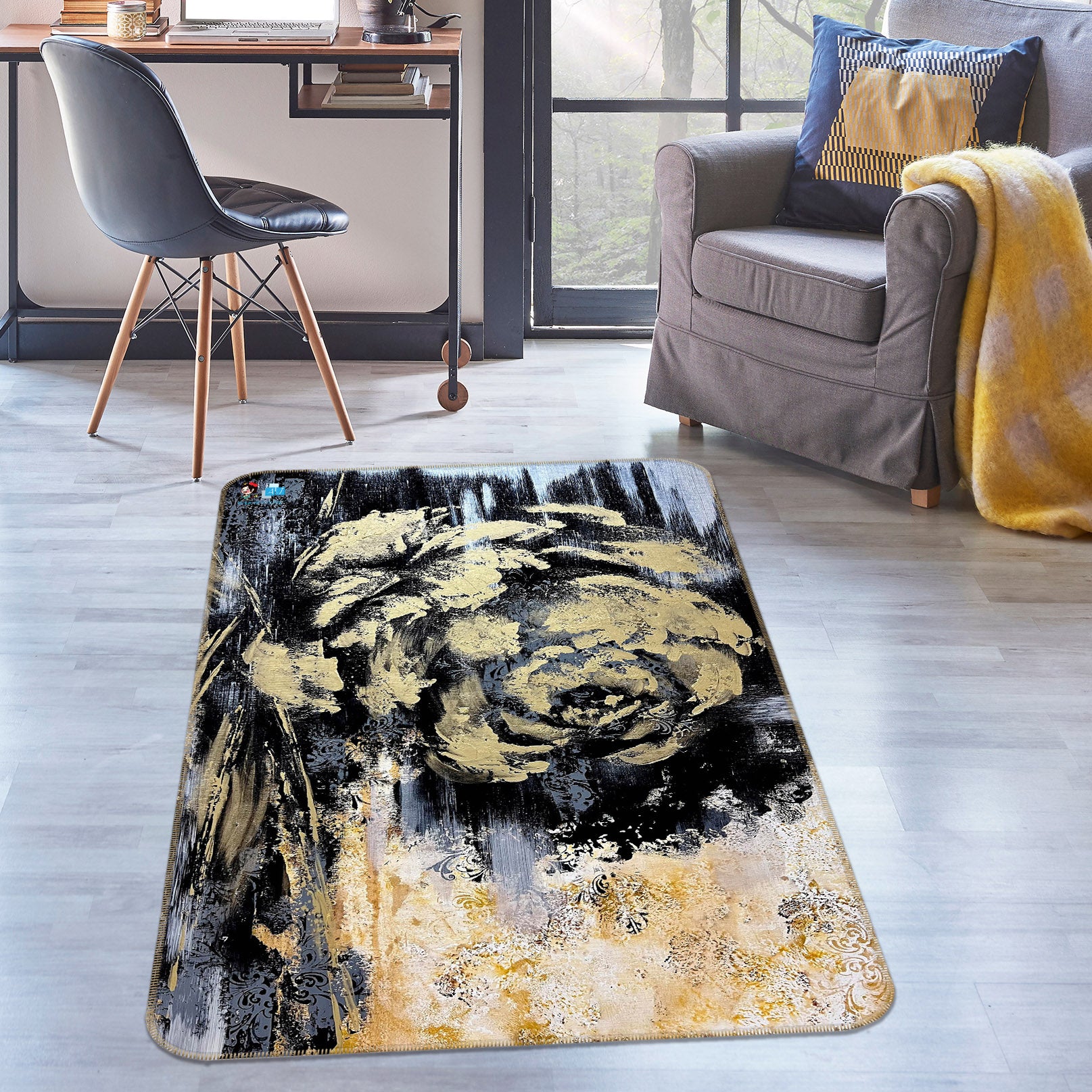 3D Vintage Black Flower 4122 Skromova Marina Rug Non Slip Rug Mat