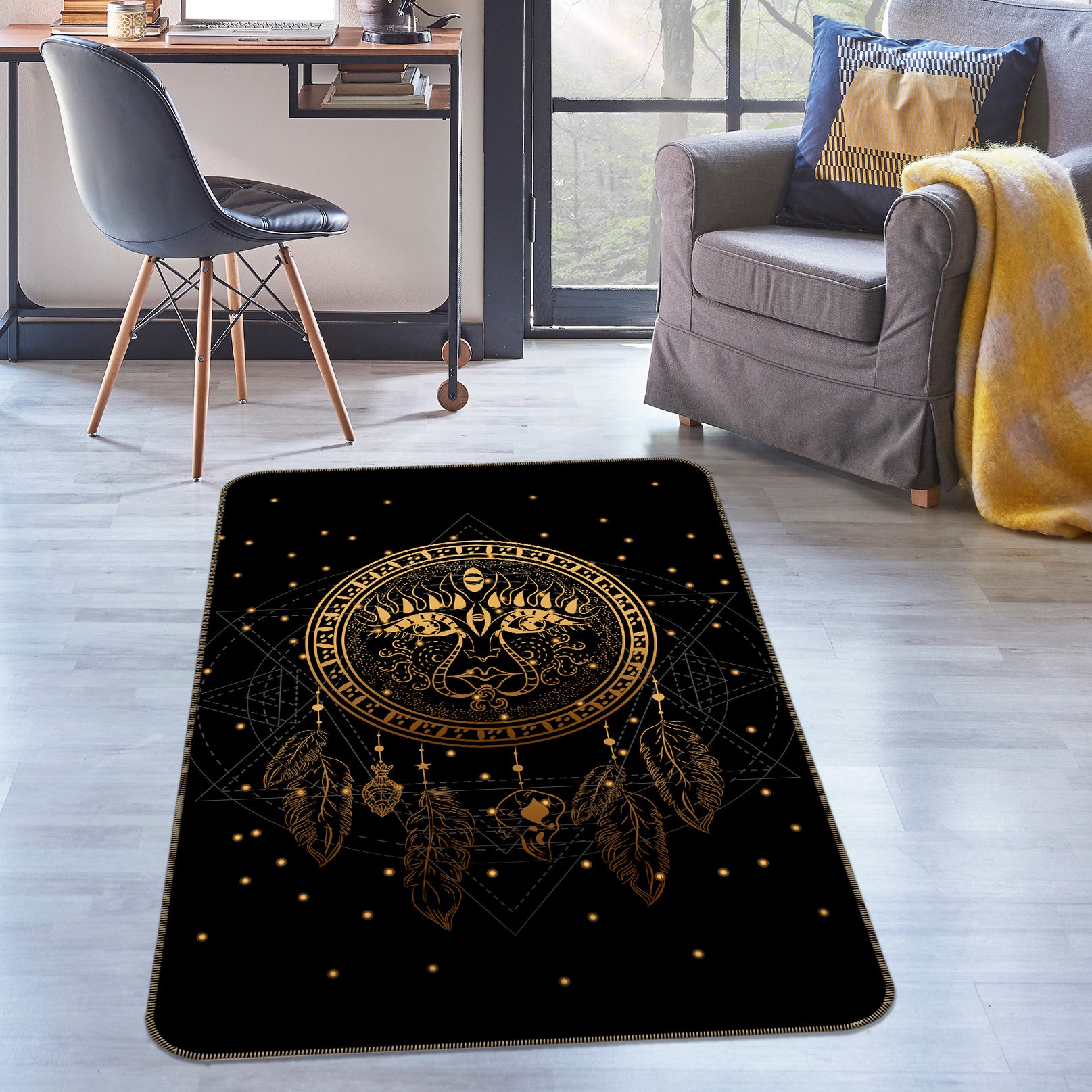 3D Golden Dream Catcher 37113 Non Slip Rug Mat