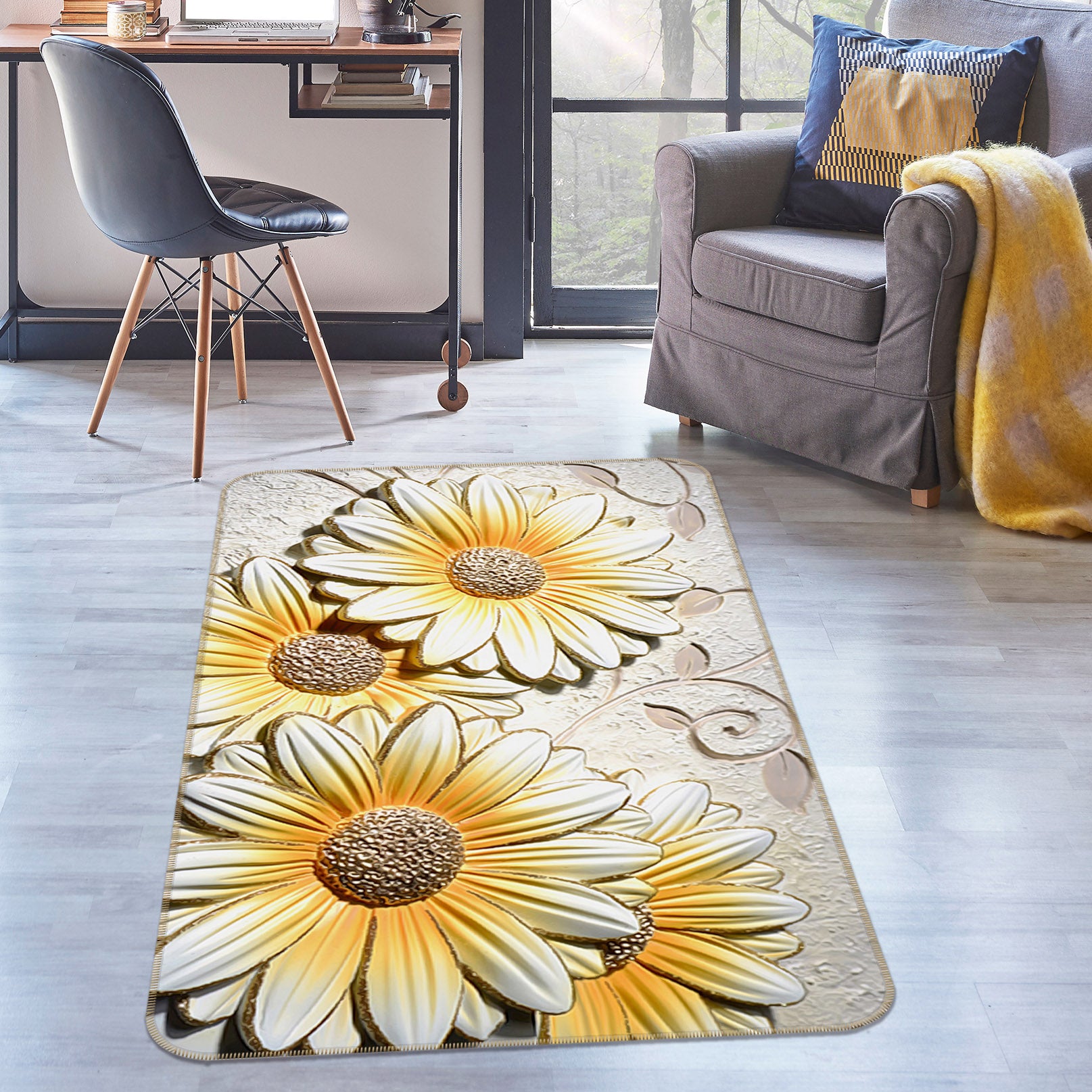 3D Chrysanthemum 32098 Non Slip Rug Mat