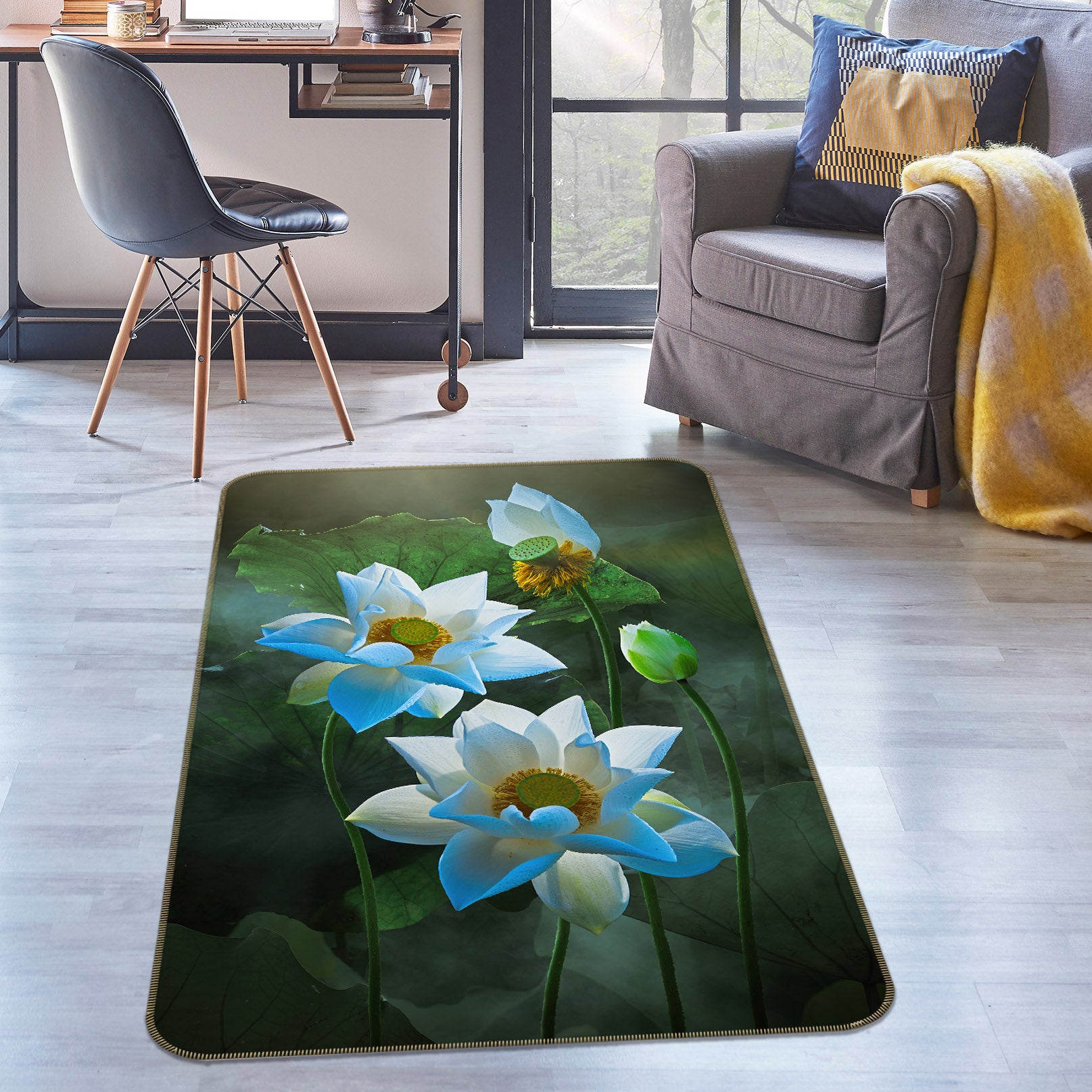3D White Lotus 26106 Non Slip Rug Mat