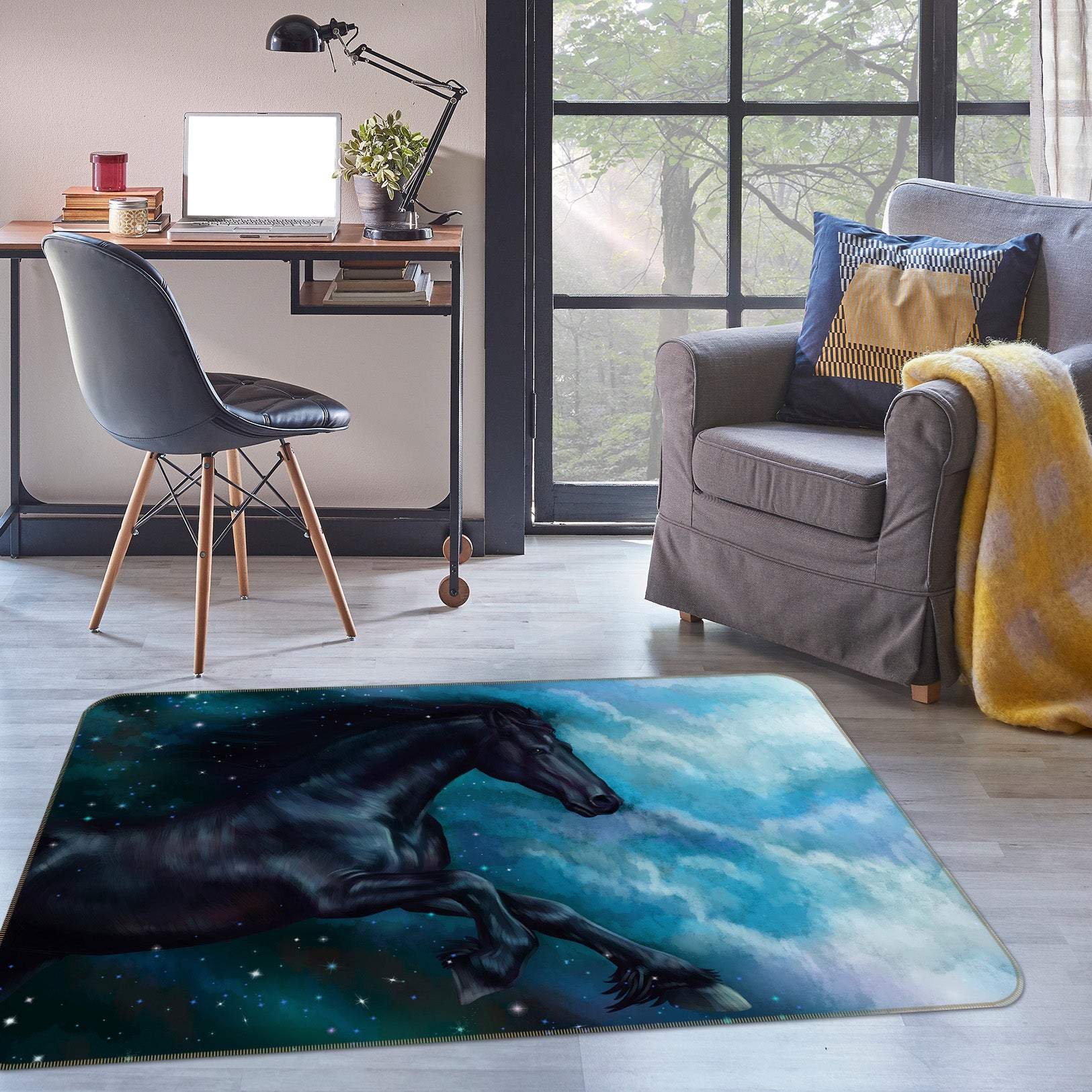 3D Black Horse Star 027 Animal Non Slip Rug Mat