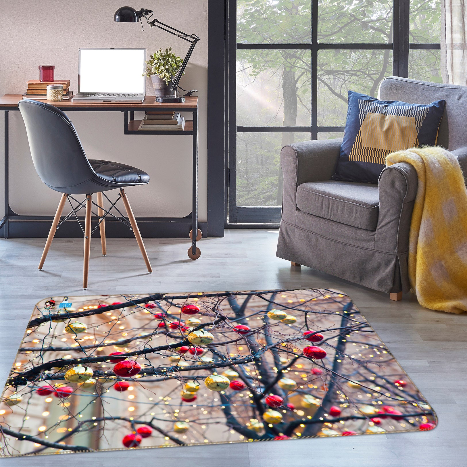 3D Dead Branches Ball 55071 Christmas Non Slip Rug Mat Xmas
