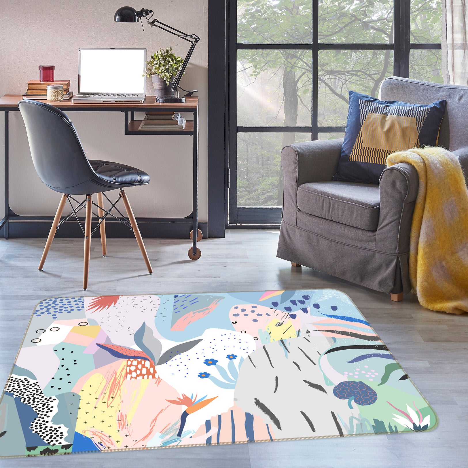 3D Abstract Flower Pattern 33026 Non Slip Rug Mat