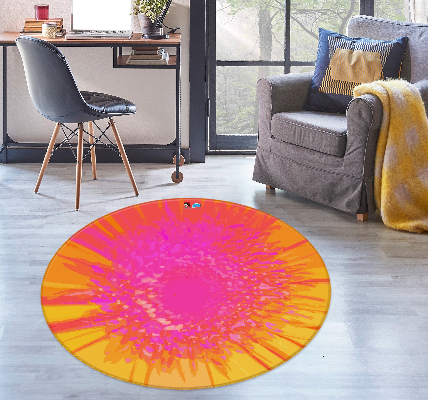 3D Pink Orange Flower 191114 Shandra Smith Rug Round Non Slip Rug Mat
