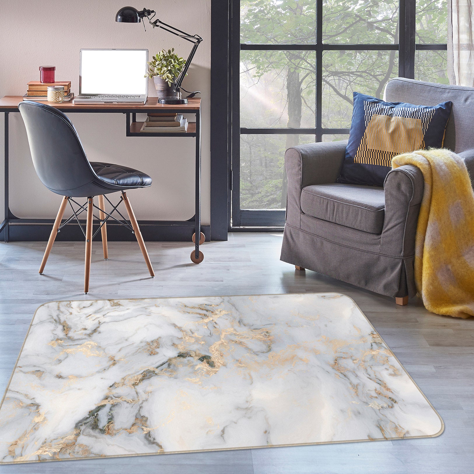 3D Creamy-White Pattern 25233 Non Slip Rug Mat