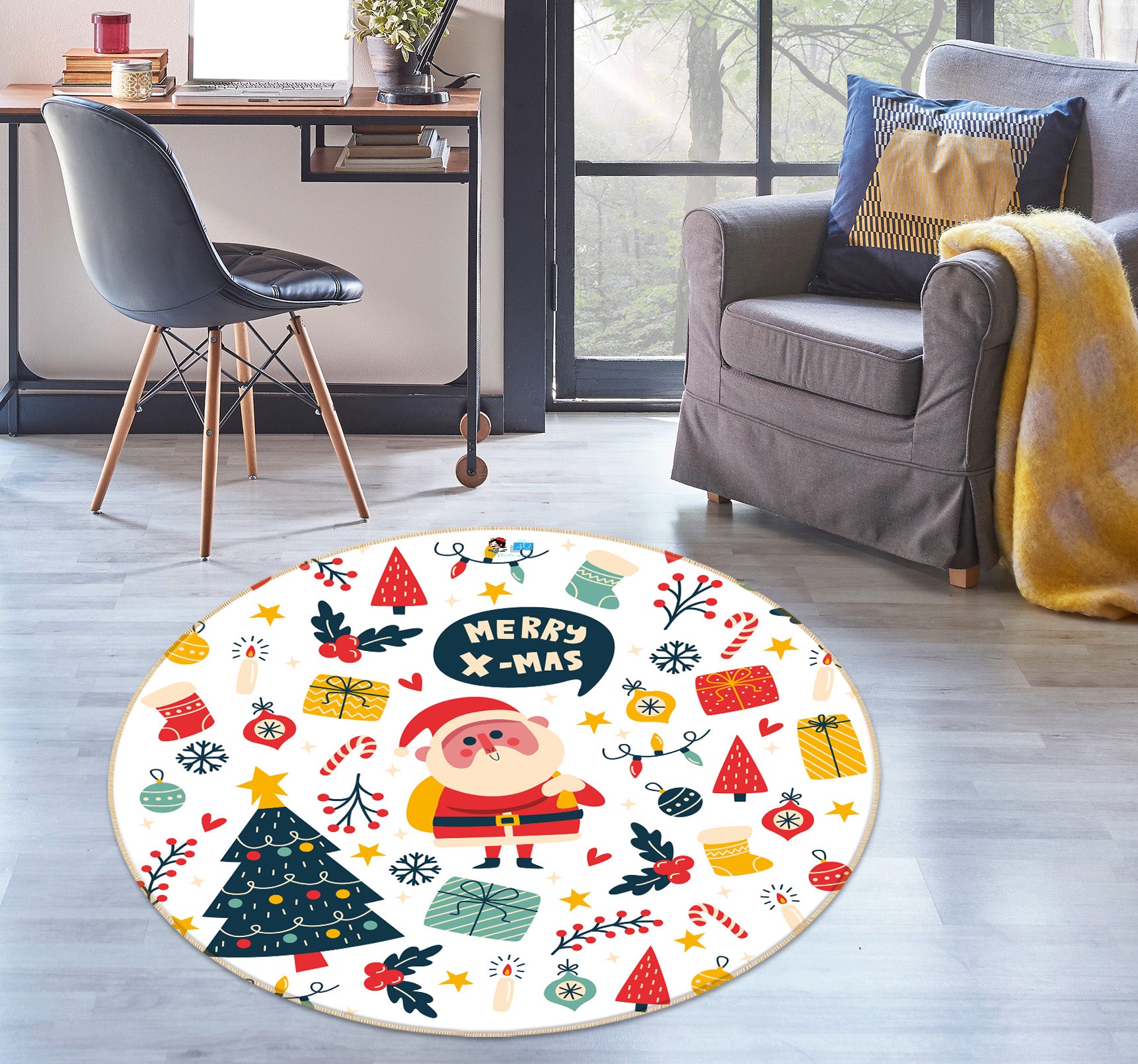 3D Christmas Pattern 74296 Round Non Slip Rug Mat
