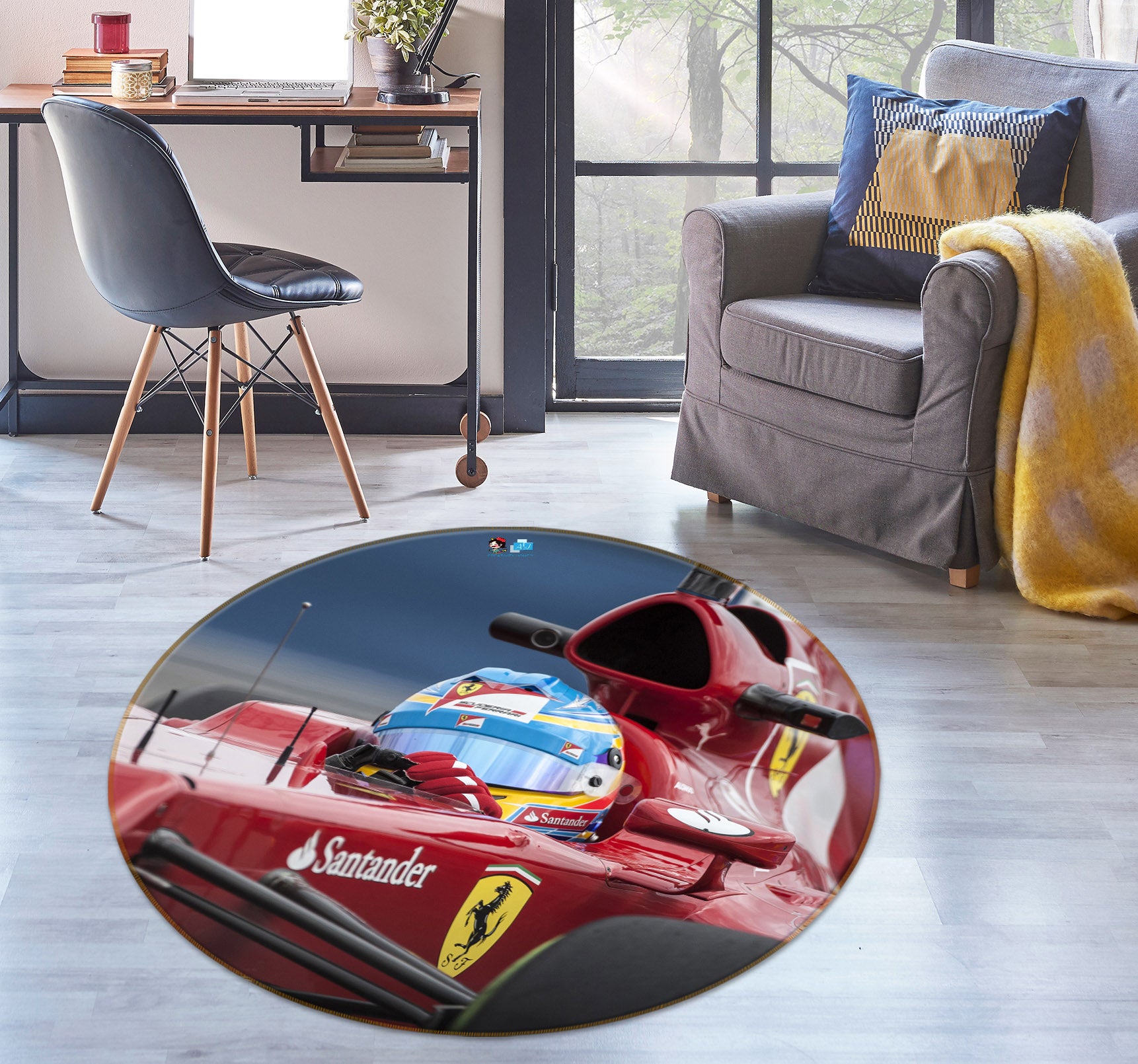 3D Red Racing Car 74124 Round Non Slip Rug Mat
