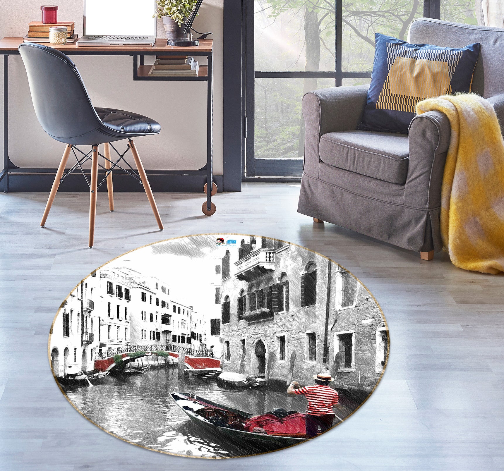 3D Black White Houses 72113 Round Non Slip Rug Mat