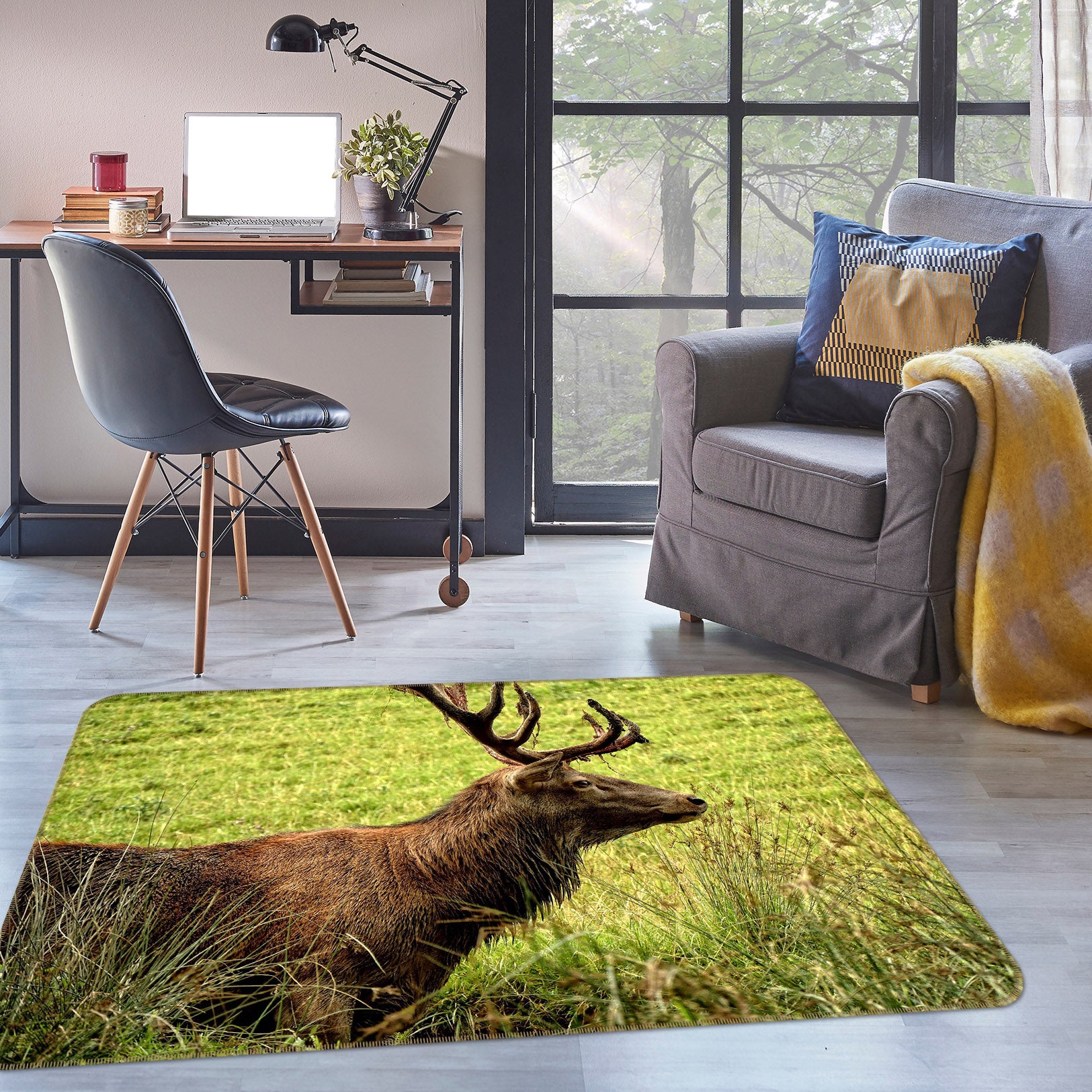 3D Deer Grassland 38183 Animal Non Slip Rug Mat