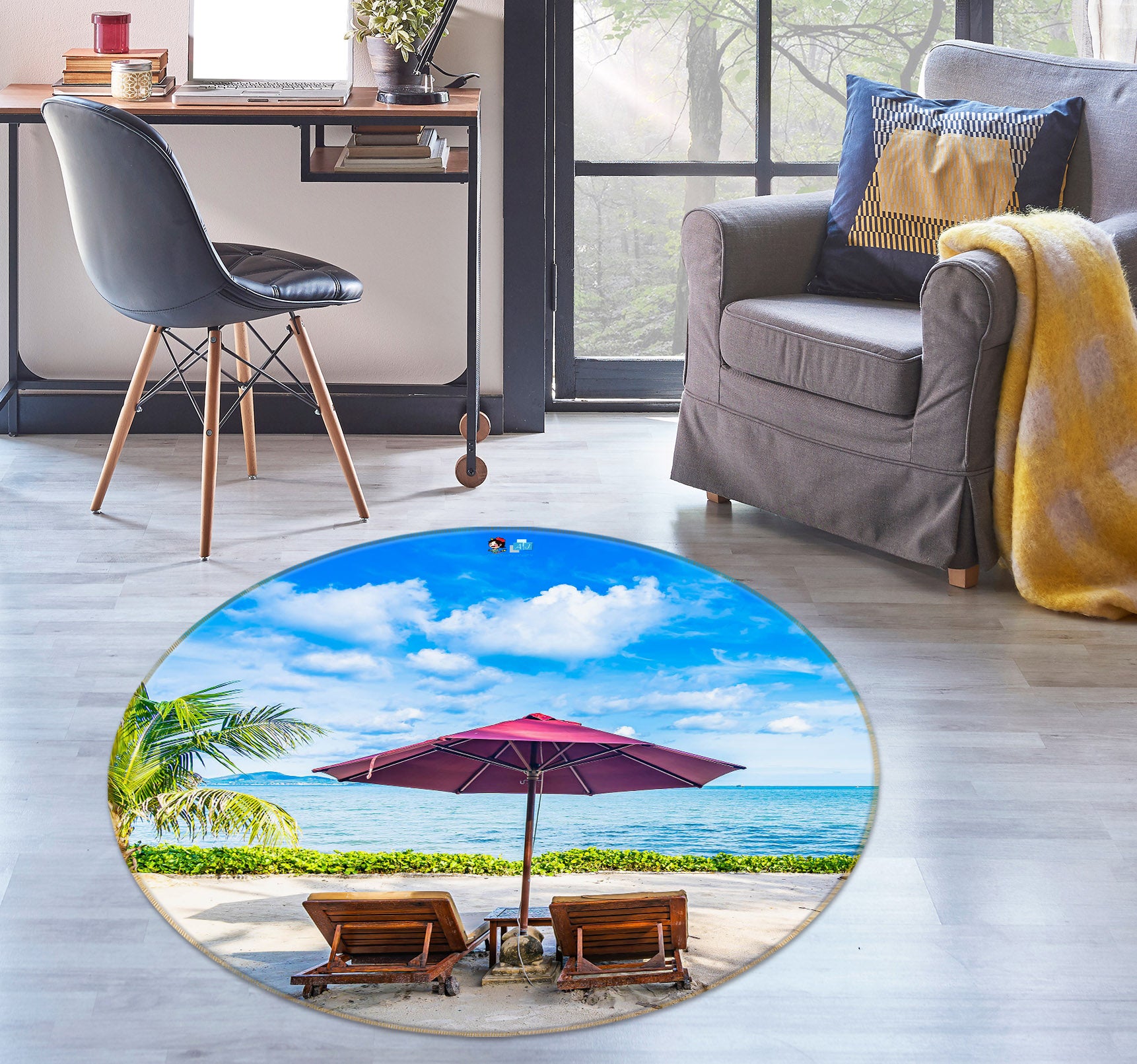 3D Beach Umbrella 75116 Round Non Slip Rug Mat