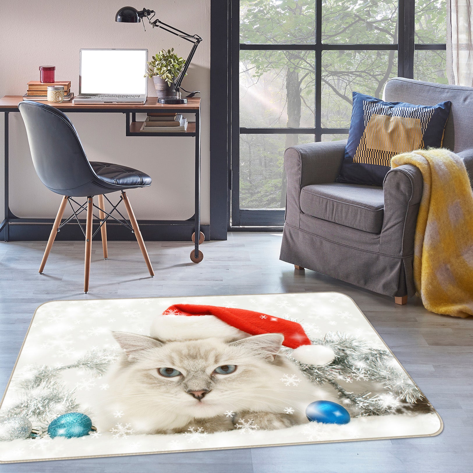 3D Kitten Christmas Hat 112 Animal Non Slip Rug Mat