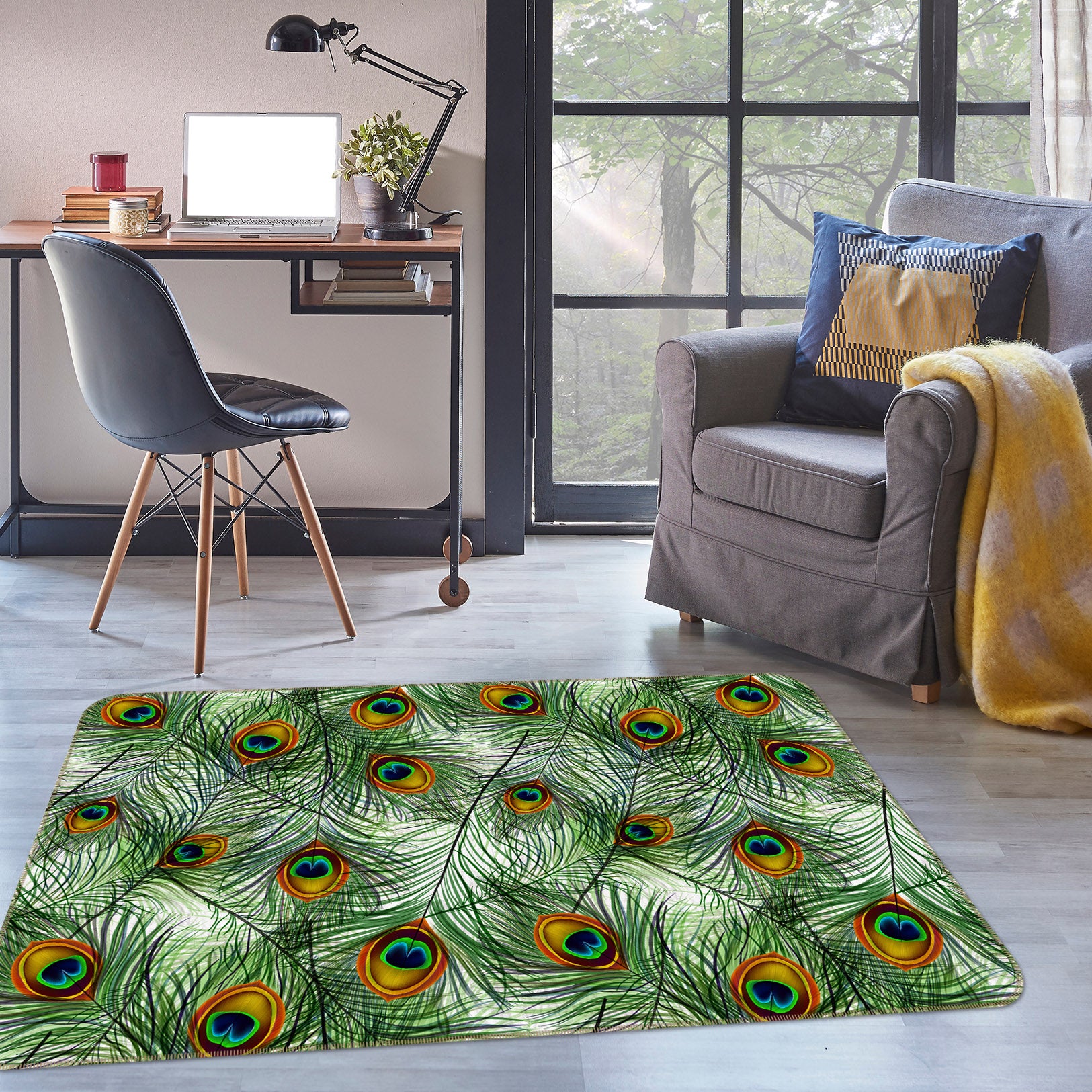 3D Peacock Feather 34234 Non Slip Rug Mat