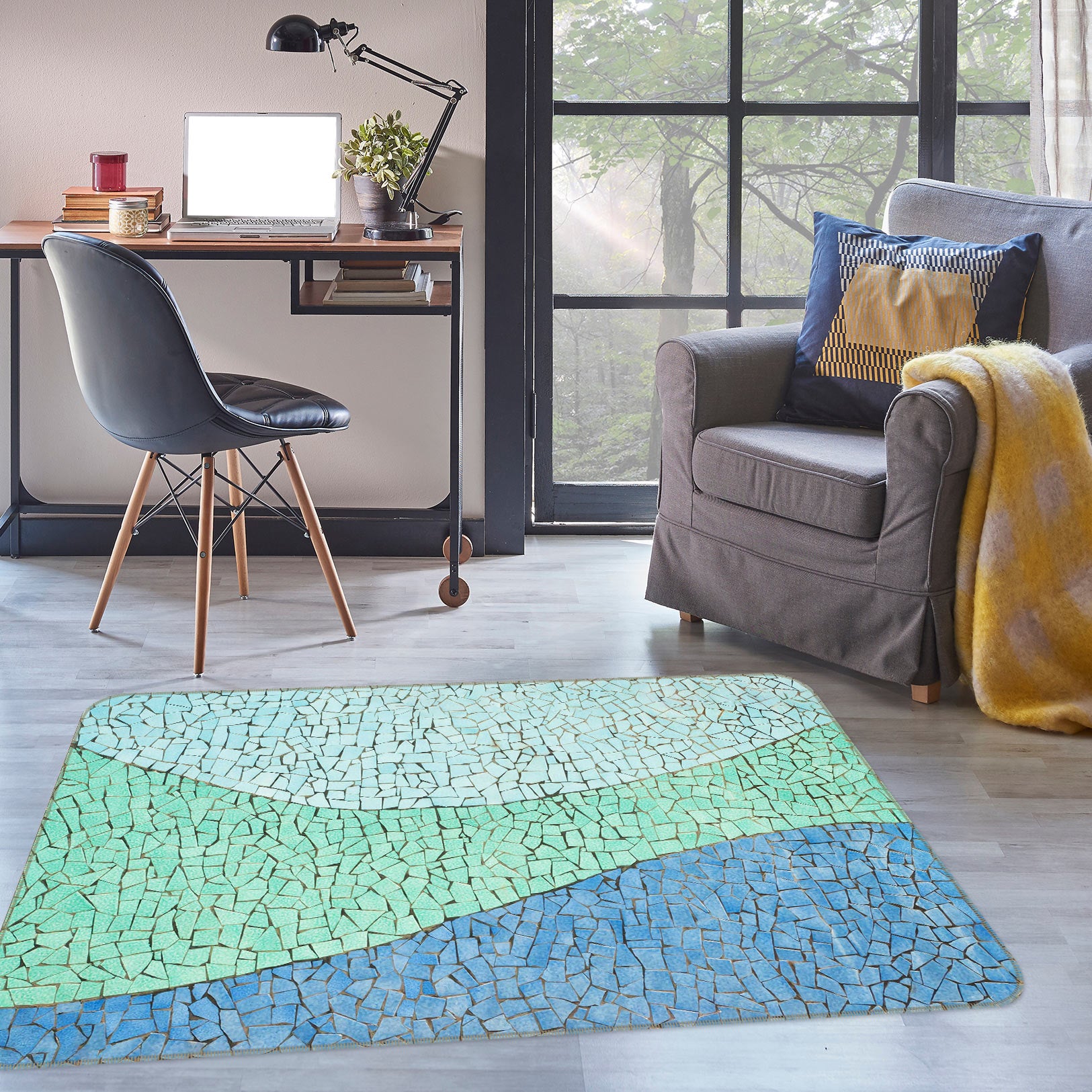 3D Blue Pattern 33035 Non Slip Rug Mat