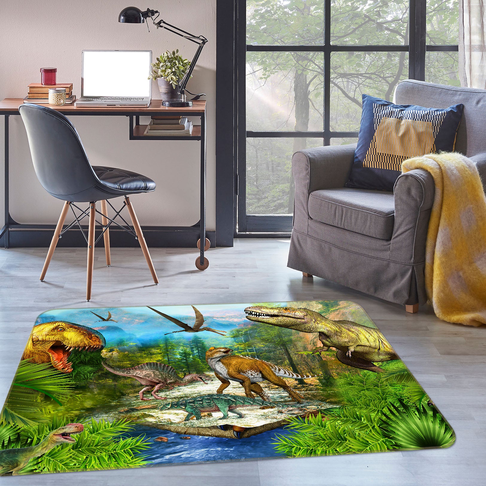 3D Jungle Dinosaur 34022 Non Slip Rug Mat