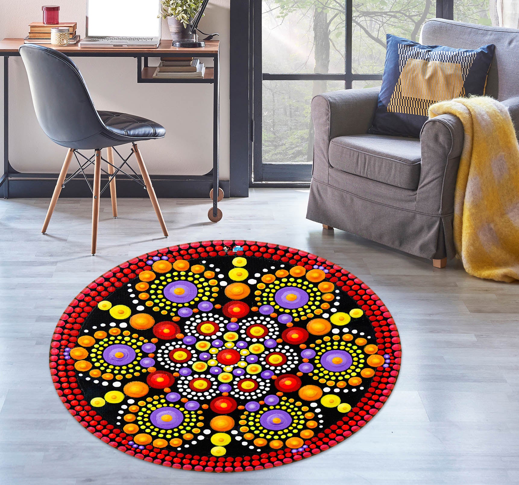 3D Color Circle Pattern 74284 Round Non Slip Rug Mat