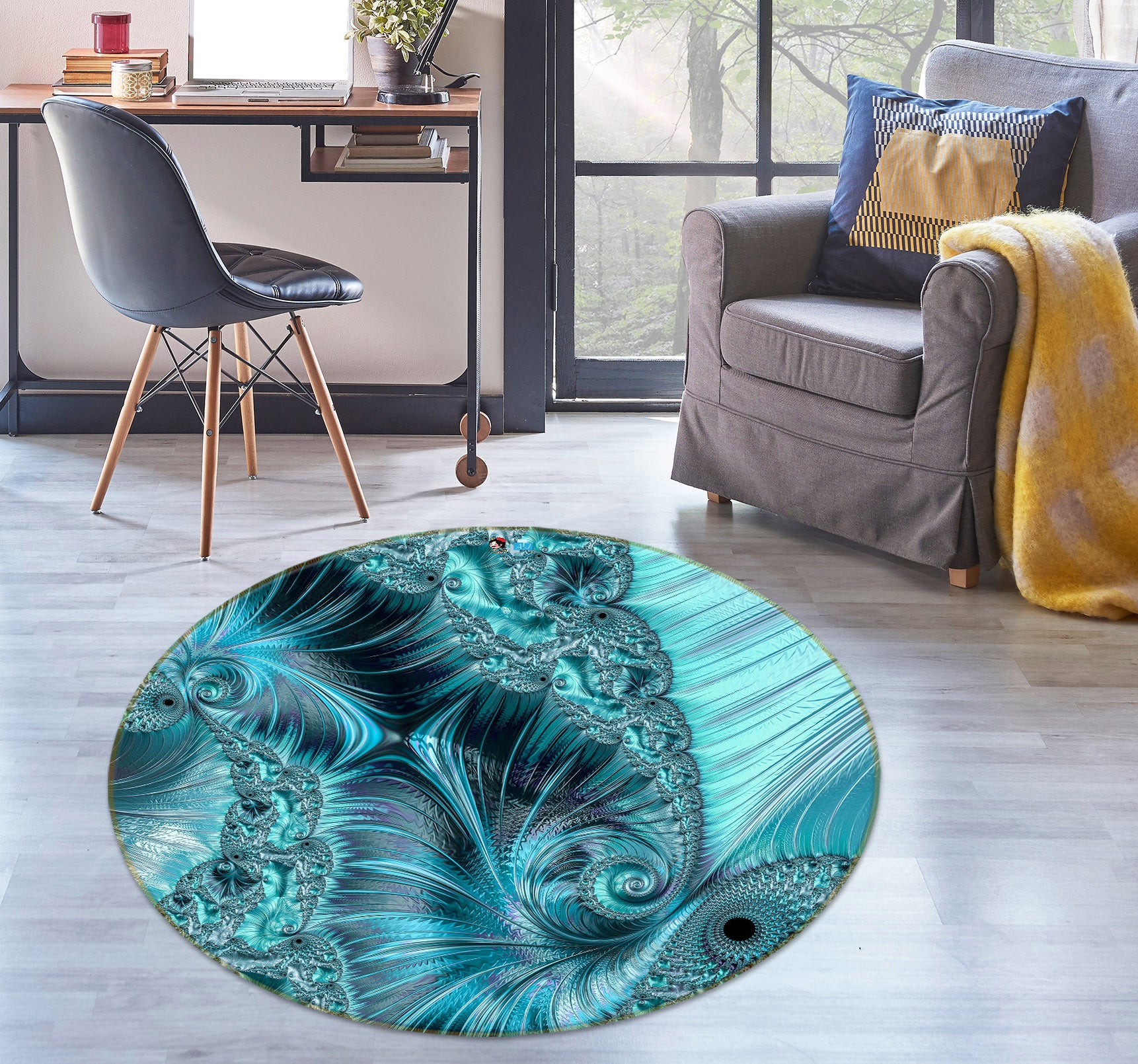 3D Blue Pattern 83079 Andrea haase Rug Round Non Slip Rug Mat