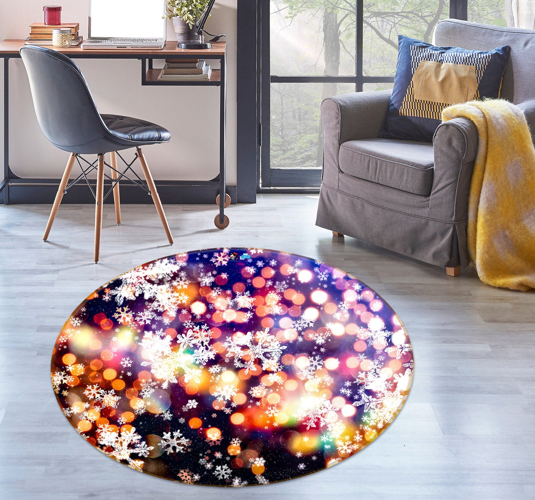 3D Light Shadow 54184 Christmas Round Non Slip Rug Mat Xmas