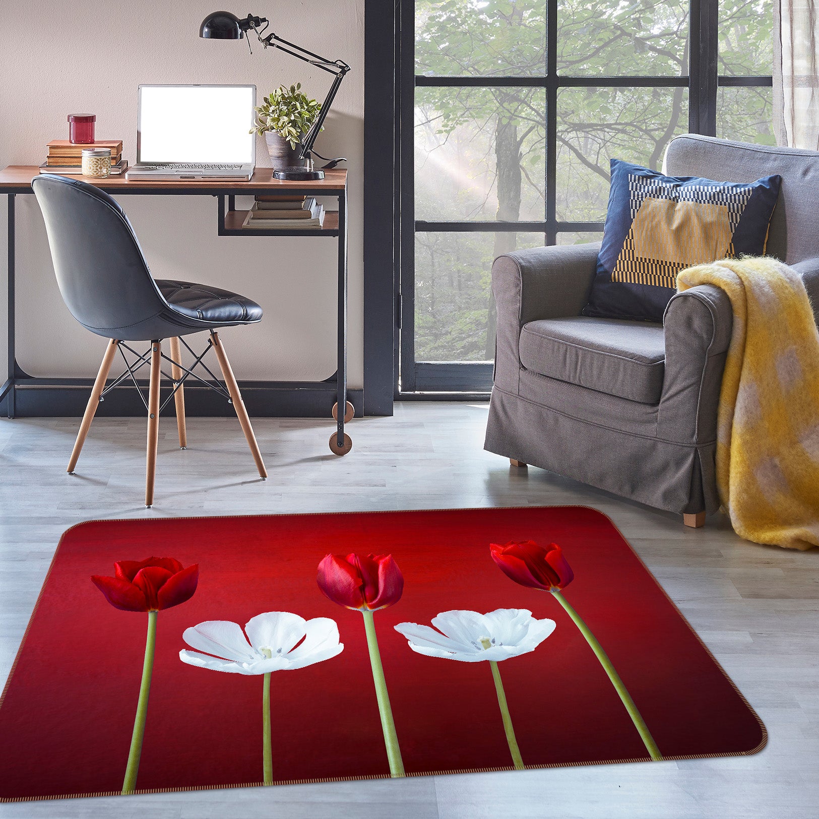 3D Red Flowers 83220 Assaf Frank Rug Non Slip Rug Mat