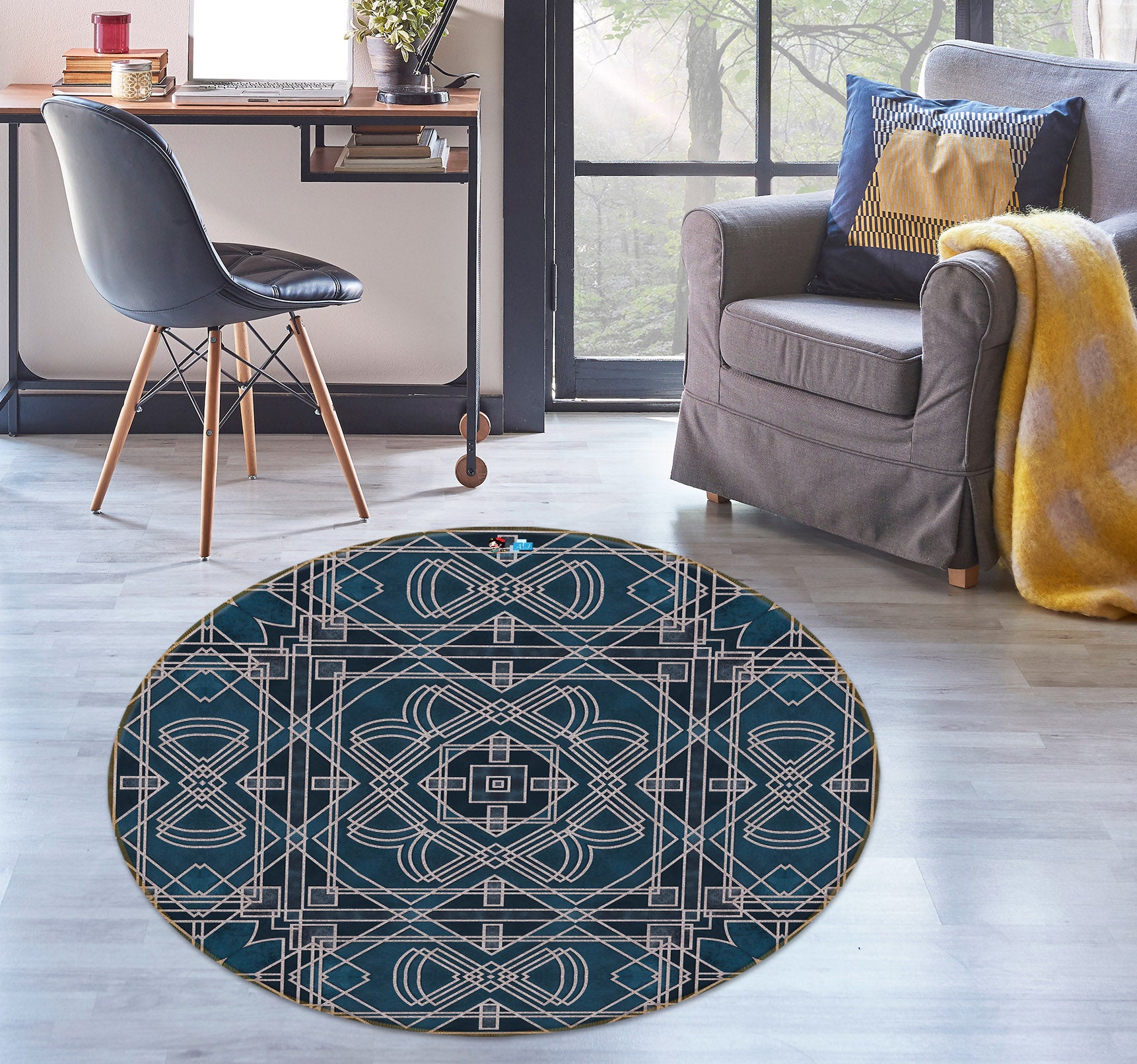 3D Line Pattern 83046 Andrea haase Rug Round Non Slip Rug Mat