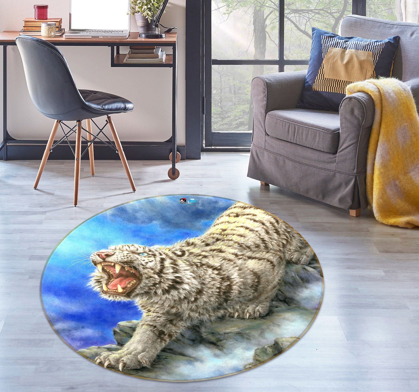 3D Tiger Cloud 6057 Kayomi Harai Rug Round Non Slip Rug Mat