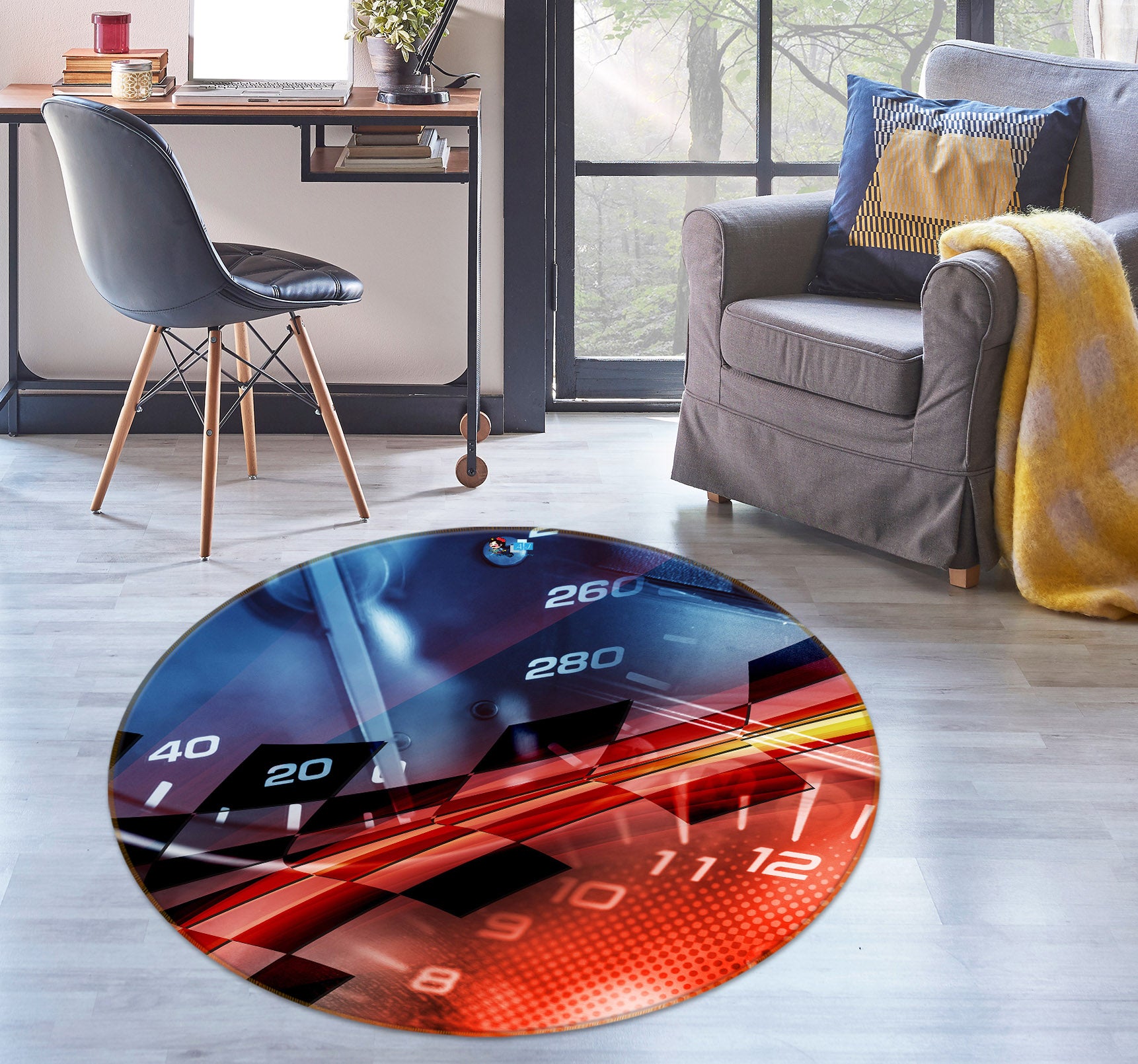 3D Car Dashboard 74152 Round Non Slip Rug Mat