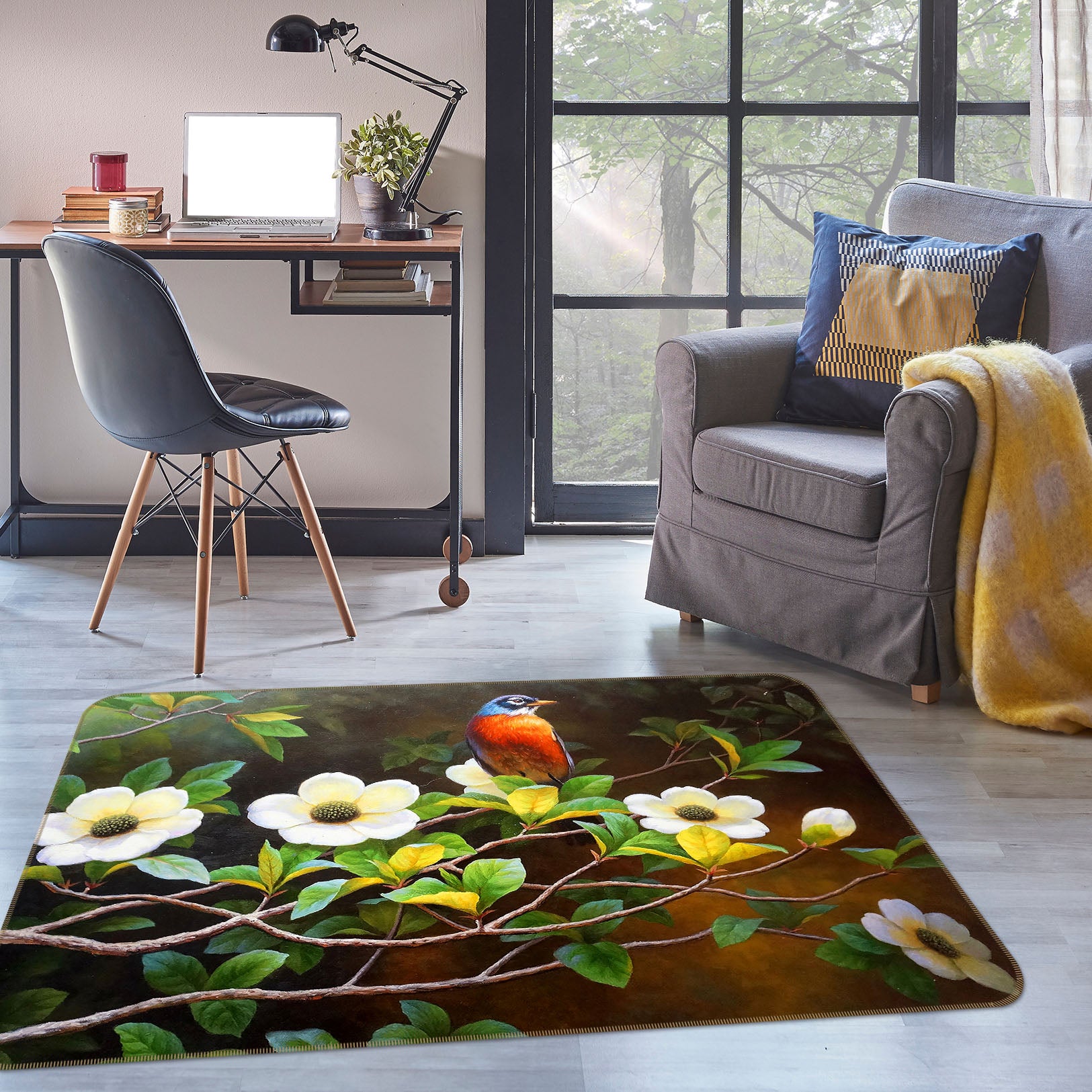 3D Bird Flower 30115 Non Slip Rug Mat