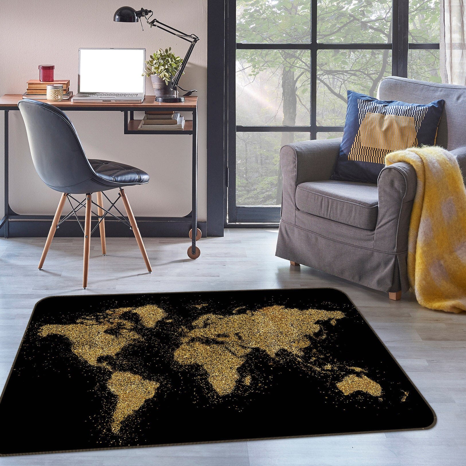 3D Gold Pattern 282 World Map Non Slip Rug Mat Mat AJ Creativity Home