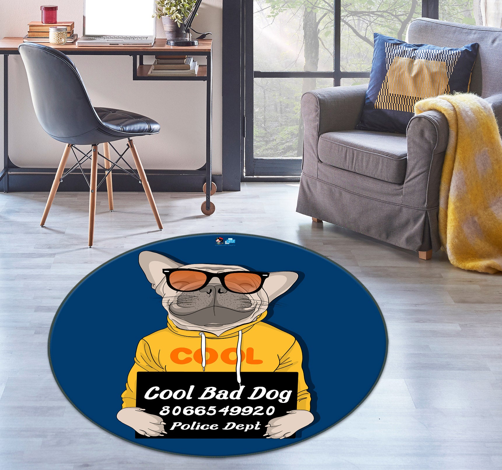 3D Sunglasses Dog 75033 Round Non Slip Rug Mat