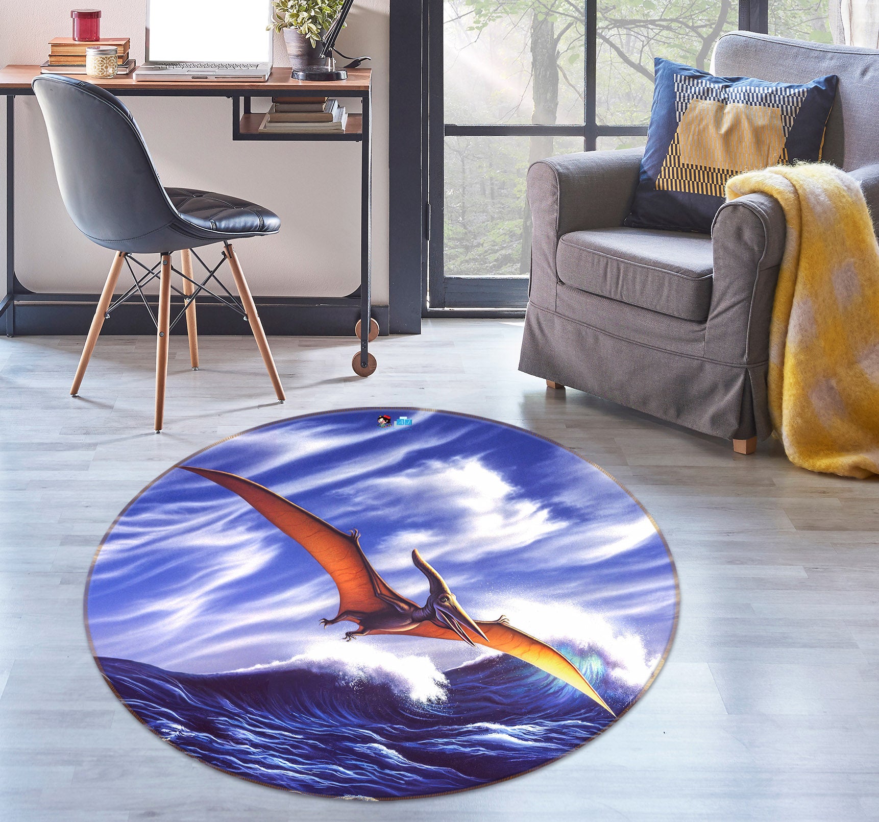 3D Pteranadon 85141 Jerry LoFaro Rug Round Non Slip Rug Mat