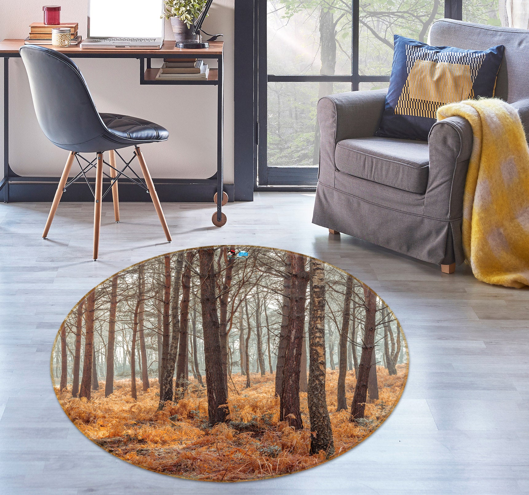 3D Yellow Weeds 7382 Assaf Frank Rug Round Non Slip Rug Mat