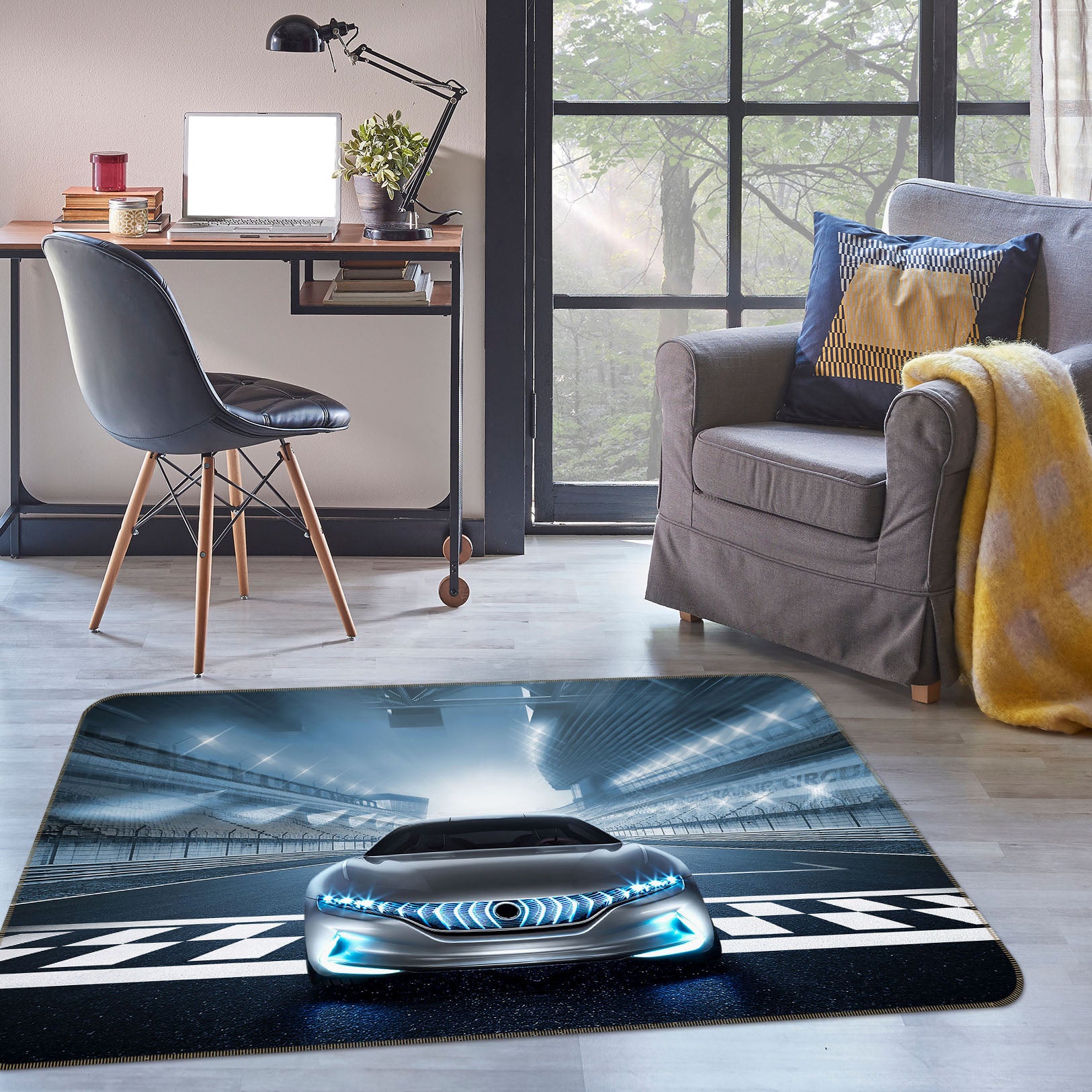 3D Silver Car Starting Point 42090 Vehicle Non Slip Rug Mat