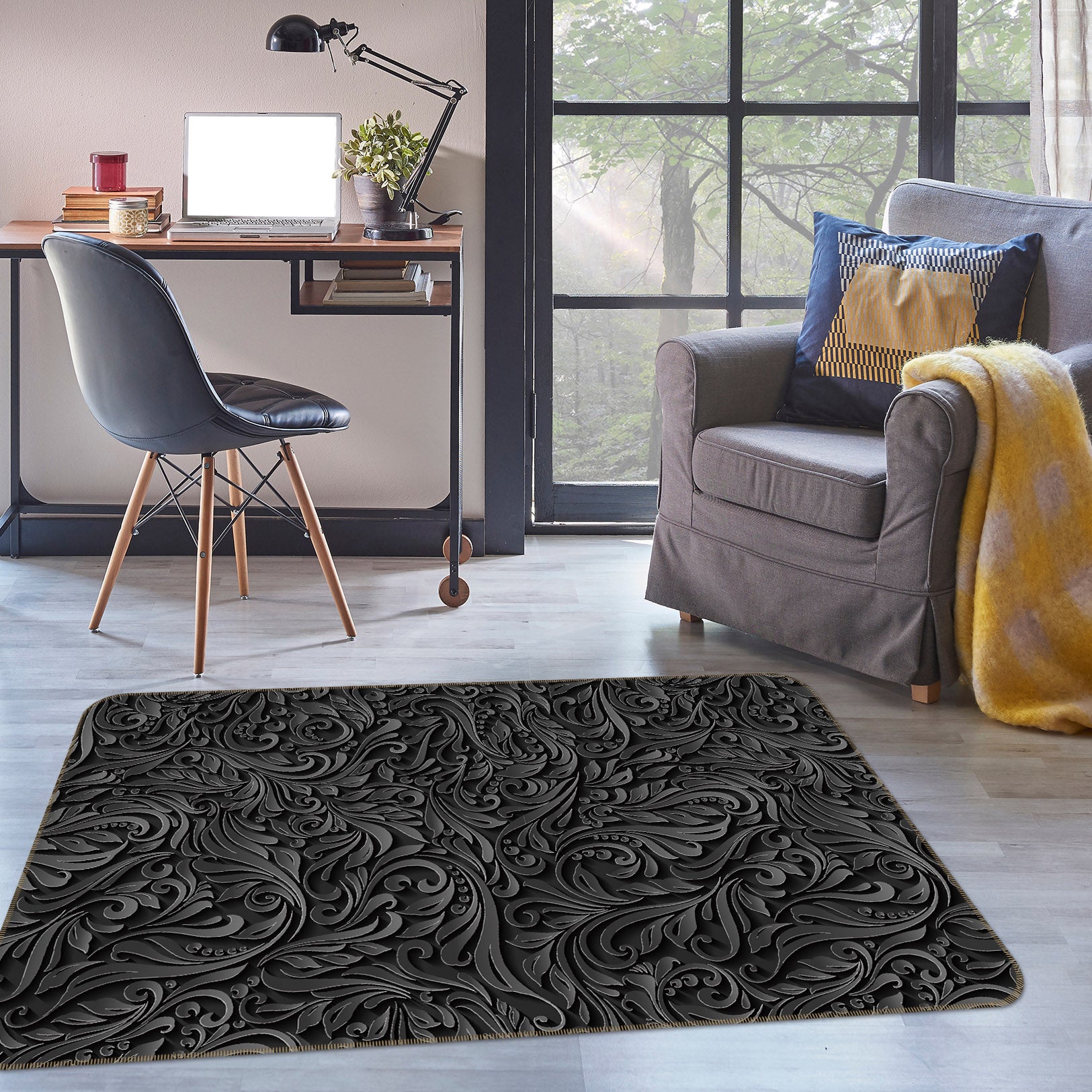 3D Black Pattern 35053 Non Slip Rug Mat