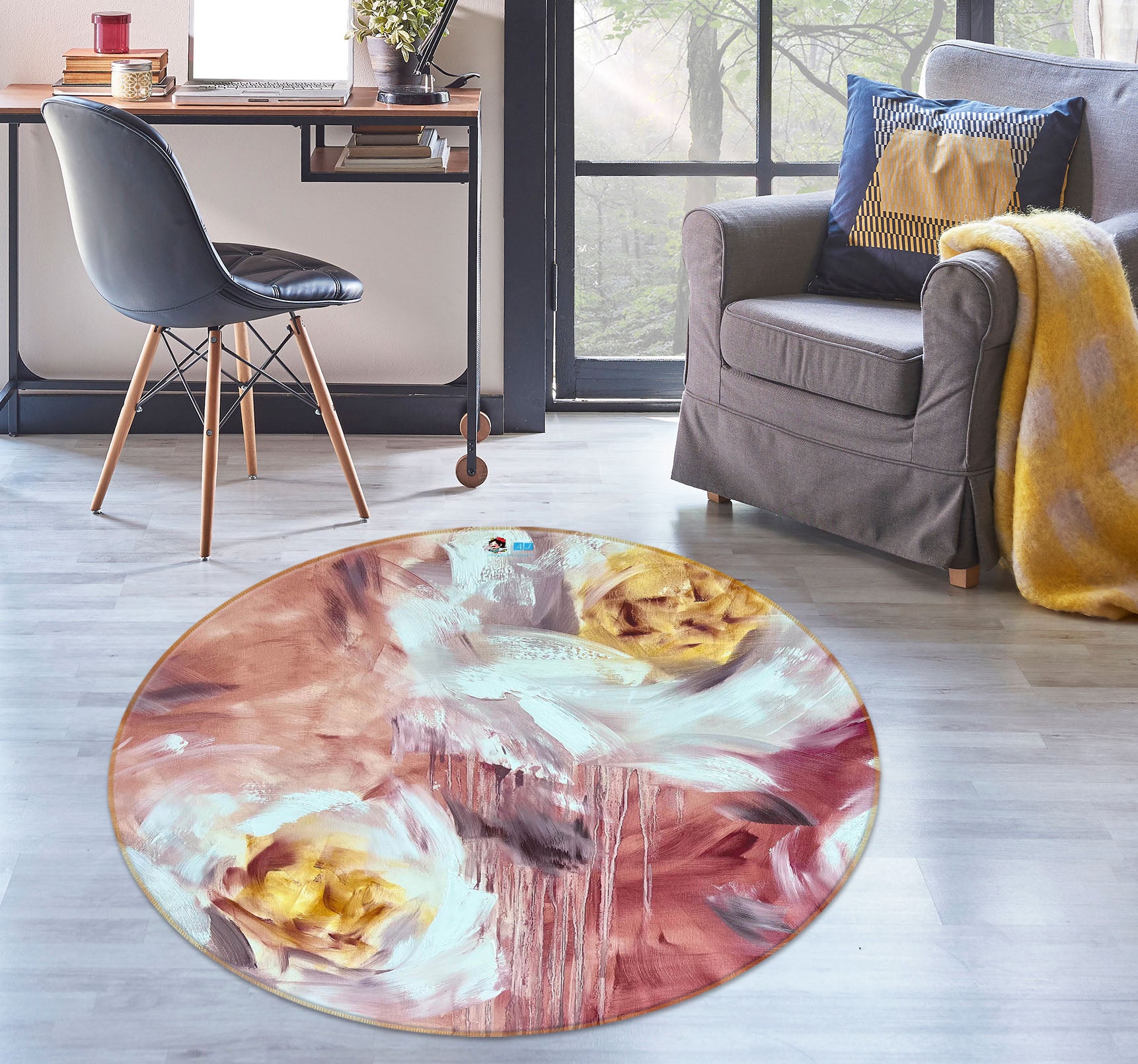 3D White Flower 4035 Skromova Marina Rug Round Non Slip Rug Mat