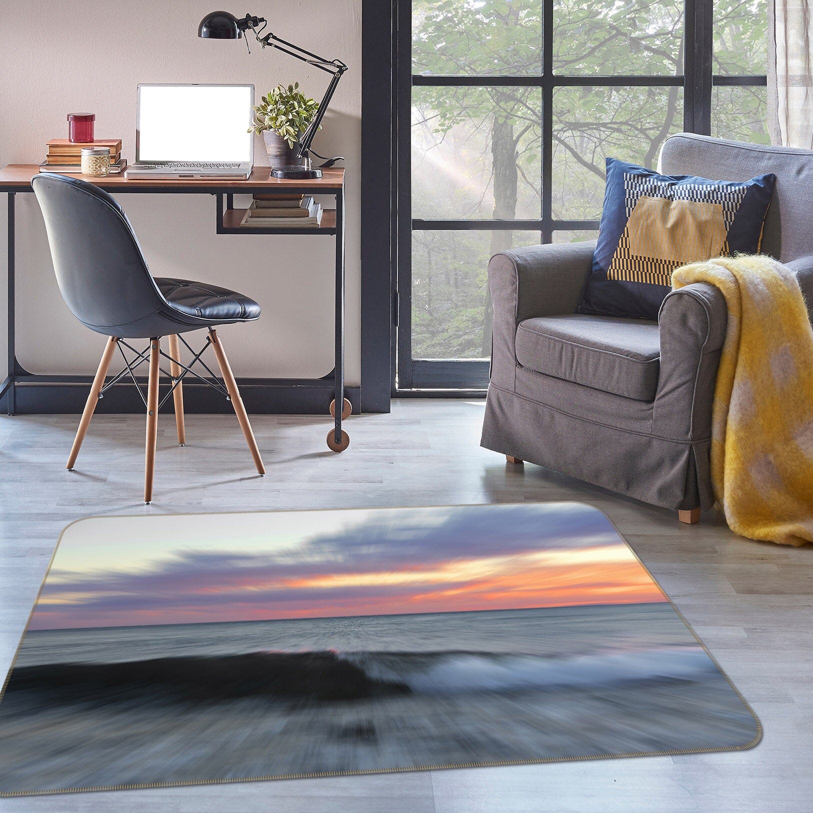 3D Sunset Sea Wolf 1140 Marco Carmassi Rug Non Slip Rug Mat Mat AJ Creativity Home