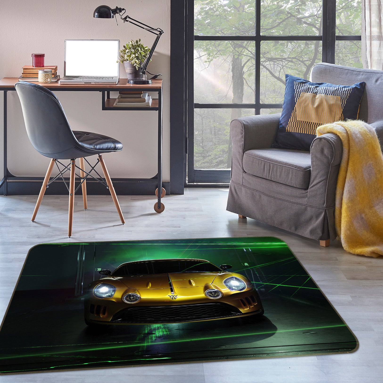 3D Golden Car 42057 Vehicle Non Slip Rug Mat