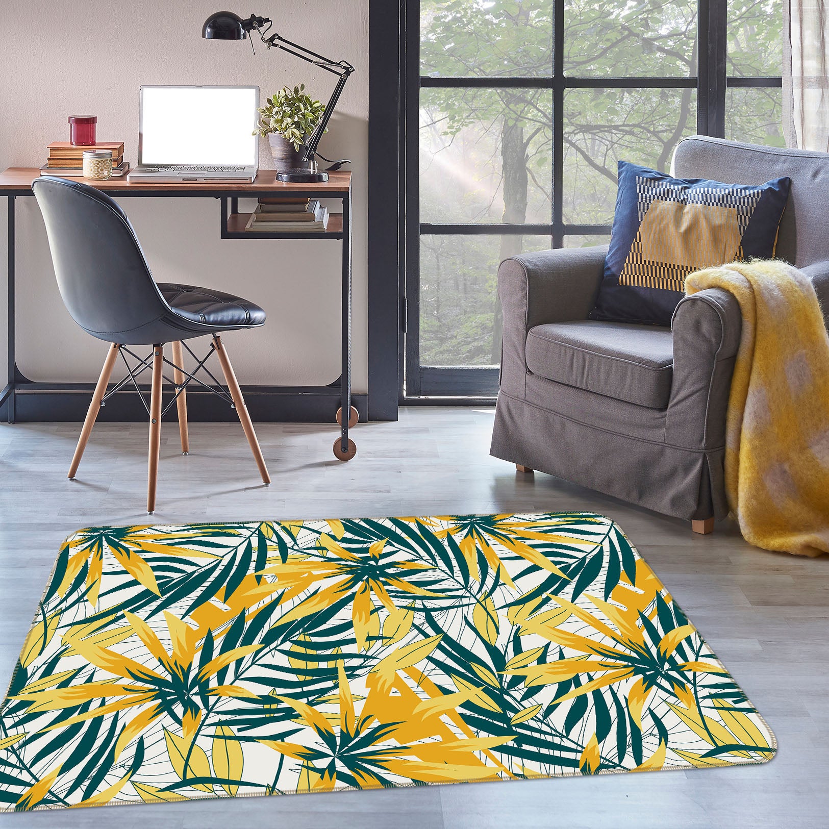 3D Yellow-Green Leaves 31052 Non Slip Rug Mat