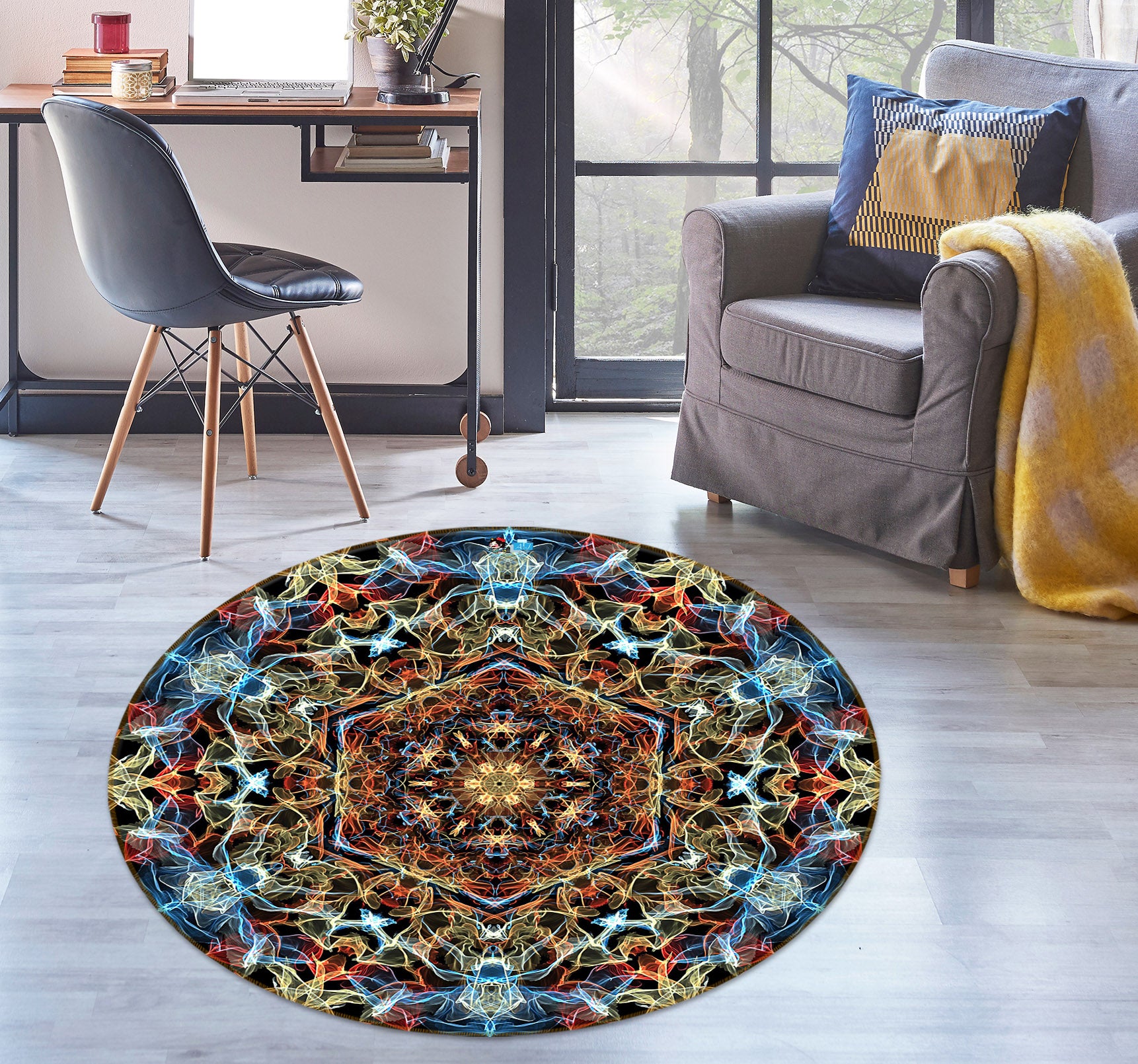 3D Pattern Totem 74276 Round Non Slip Rug Mat