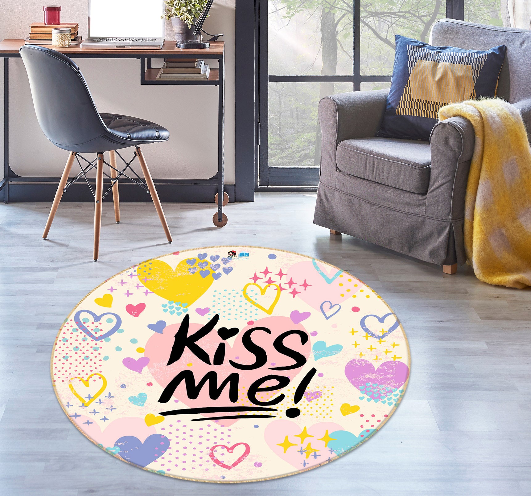 3D Color Heart 75124 Round Non Slip Rug Mat
