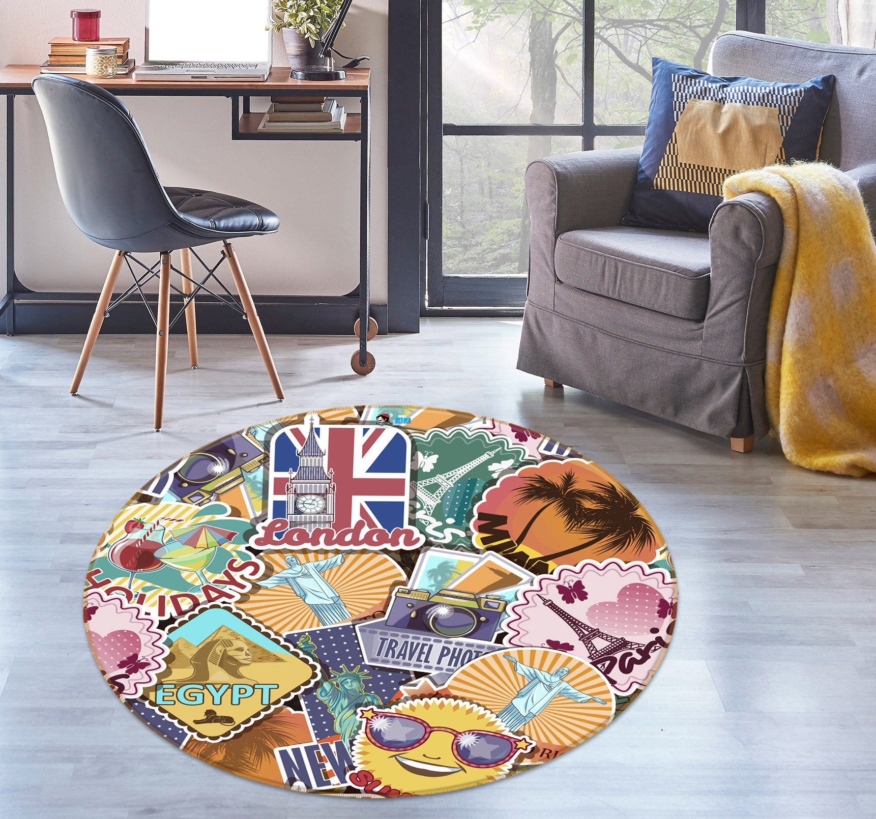 3D Landmarks 75054 Round Non Slip Rug Mat