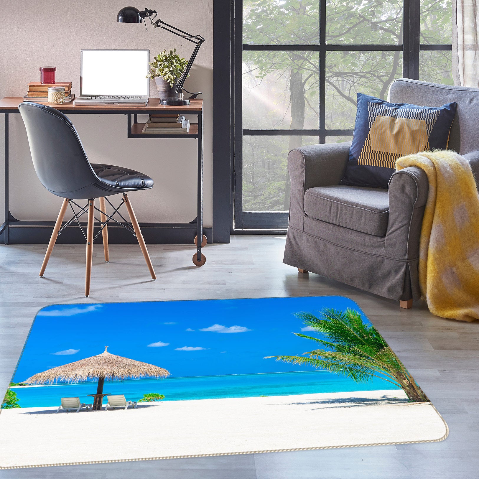 3D Seaside Umbrella 76243 Non Slip Rug Mat