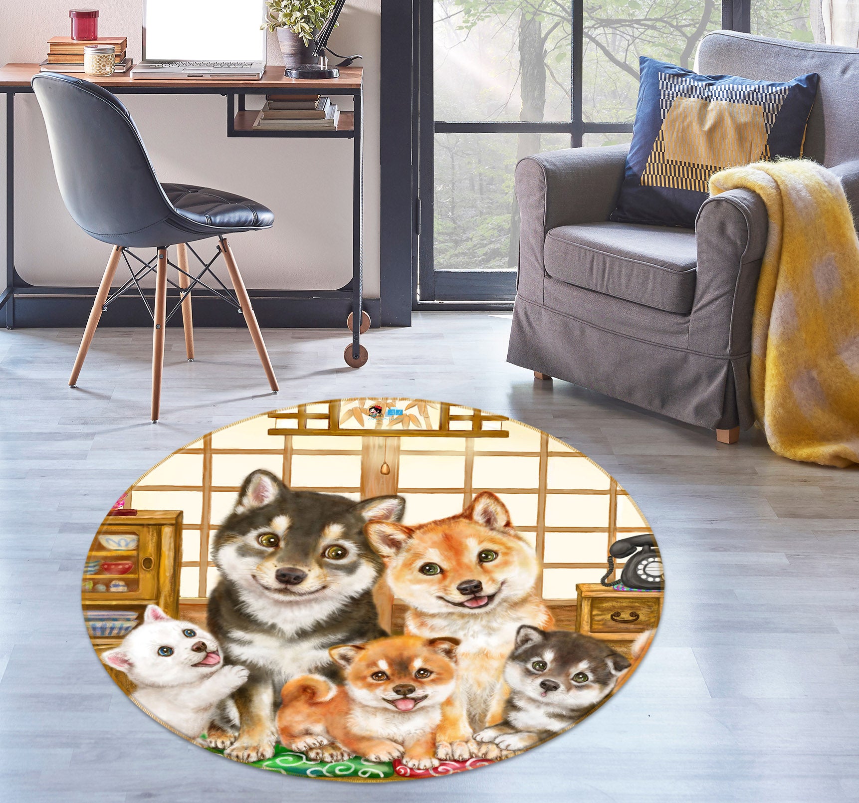 3D Cute Dog 6064 Kayomi Harai Rug Round Non Slip Rug Mat