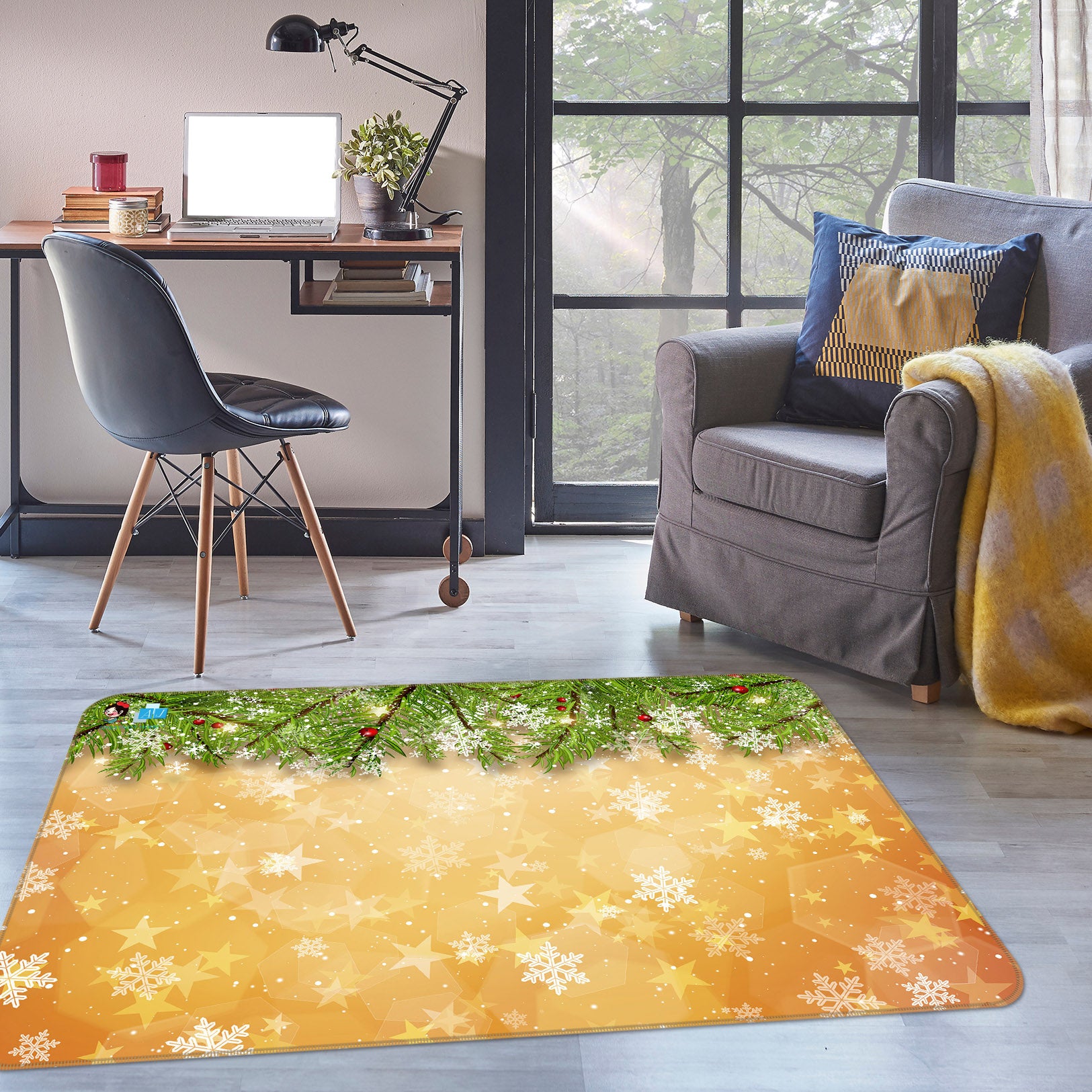 3D Branch Snowflake 55055 Christmas Non Slip Rug Mat Xmas