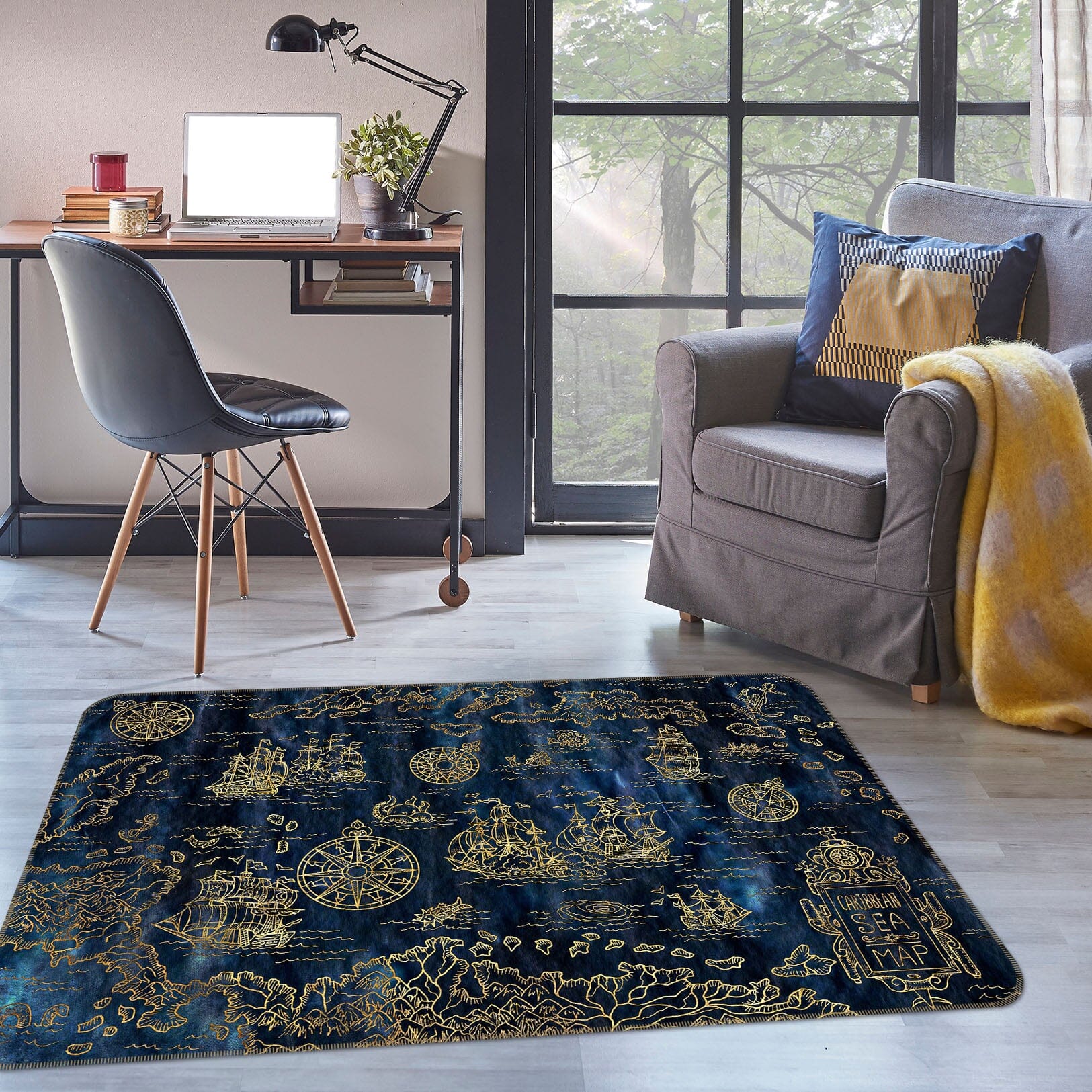 3D Golden Ship 288 World Map Non Slip Rug Mat Mat AJ Creativity Home