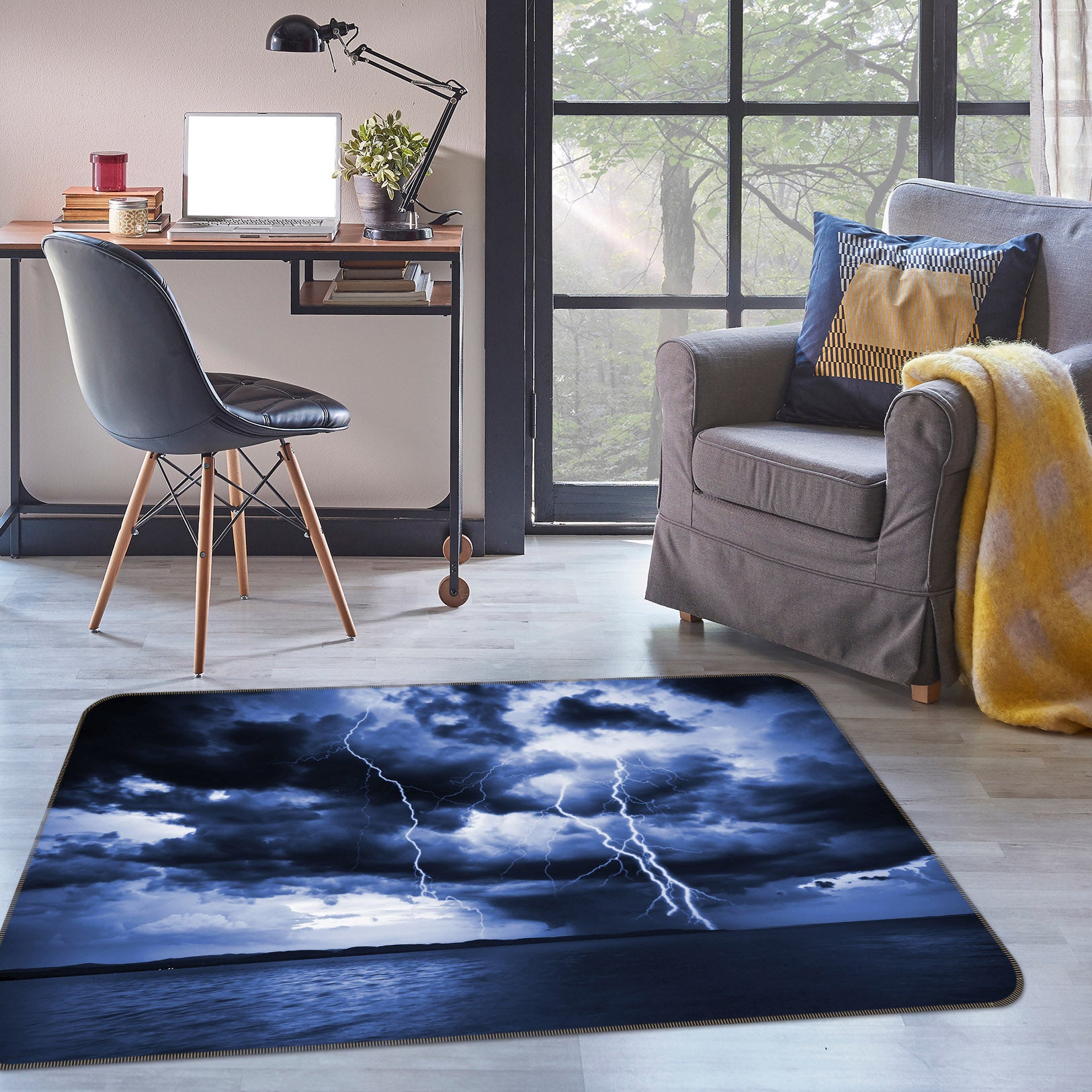 3D Lightning Sea Clouds 31163 Non Slip Rug Mat