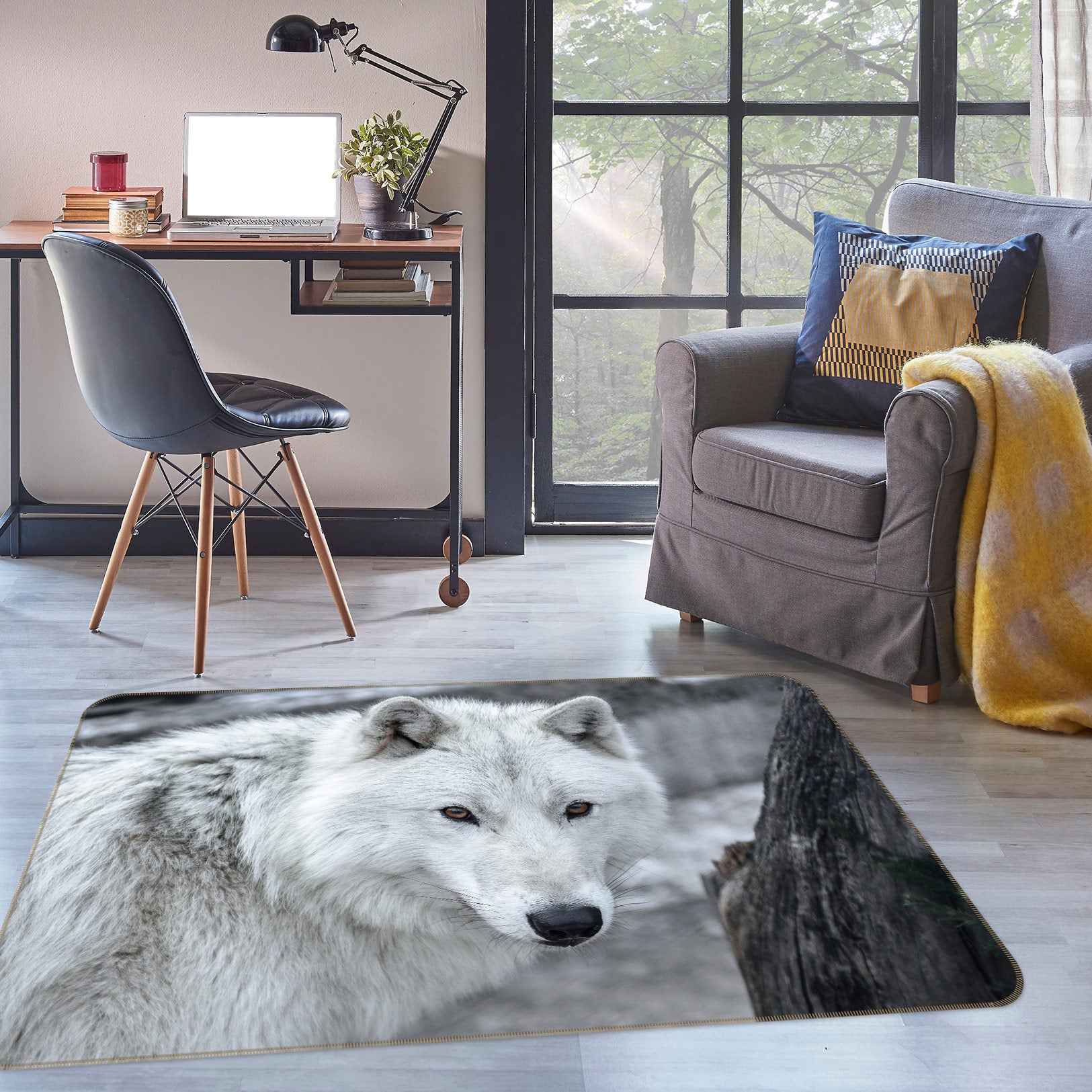 3D White Wolf 30025 Non Slip Rug Mat
