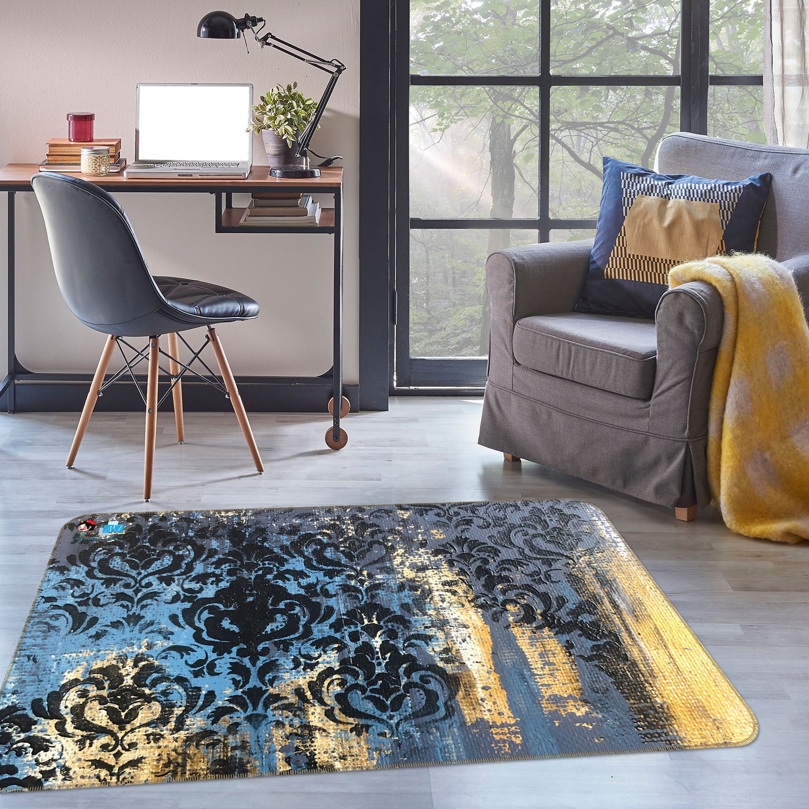 3D Blue Pattern Paint 1205 Skromova Marina Rug Non Slip Rug Mat