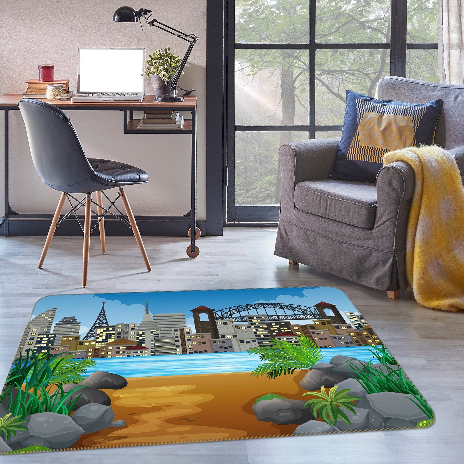 3D City River 36158 Non Slip Rug Mat